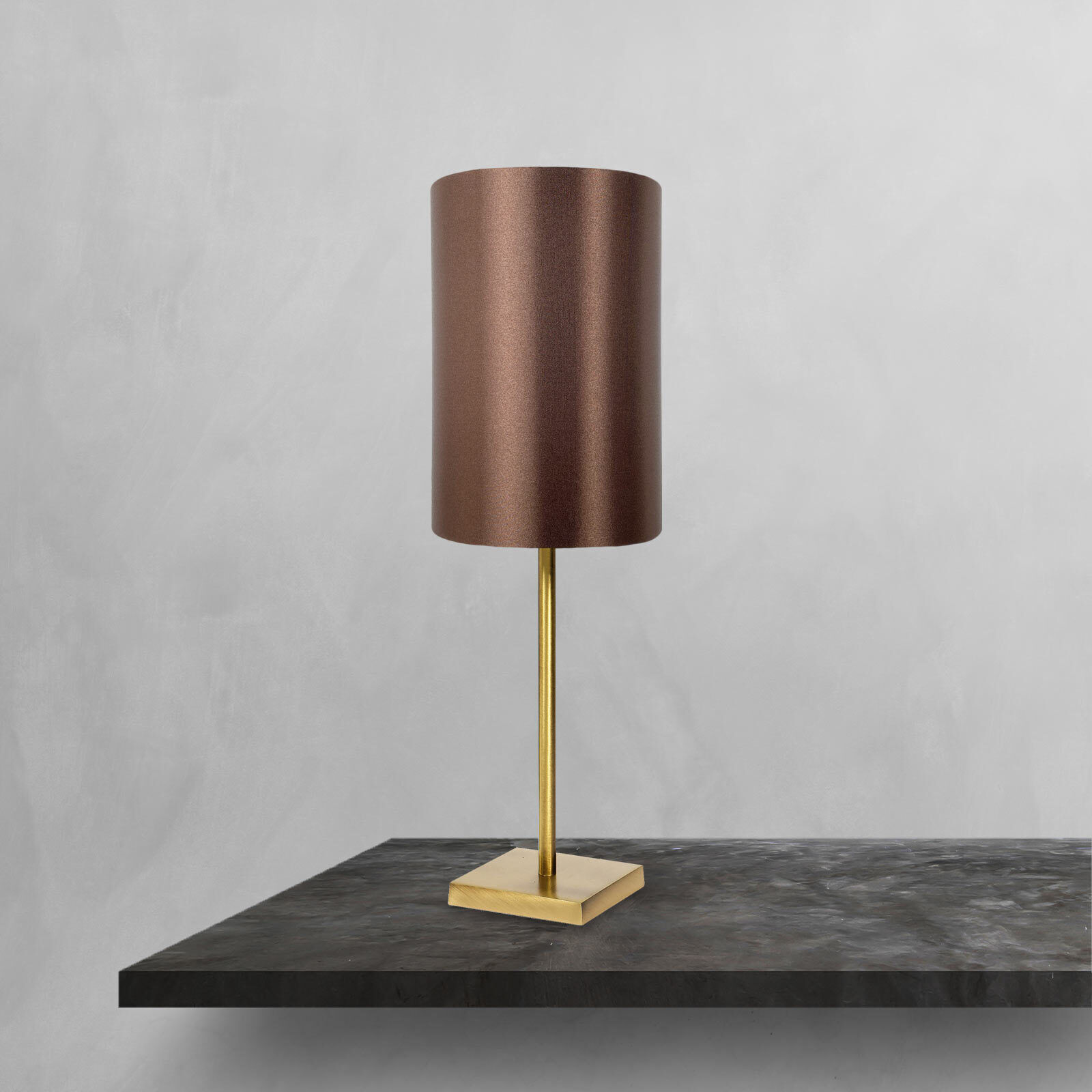 Tischleuchte in Bronze hell Braun E27 48,5 cm Messing Stoff