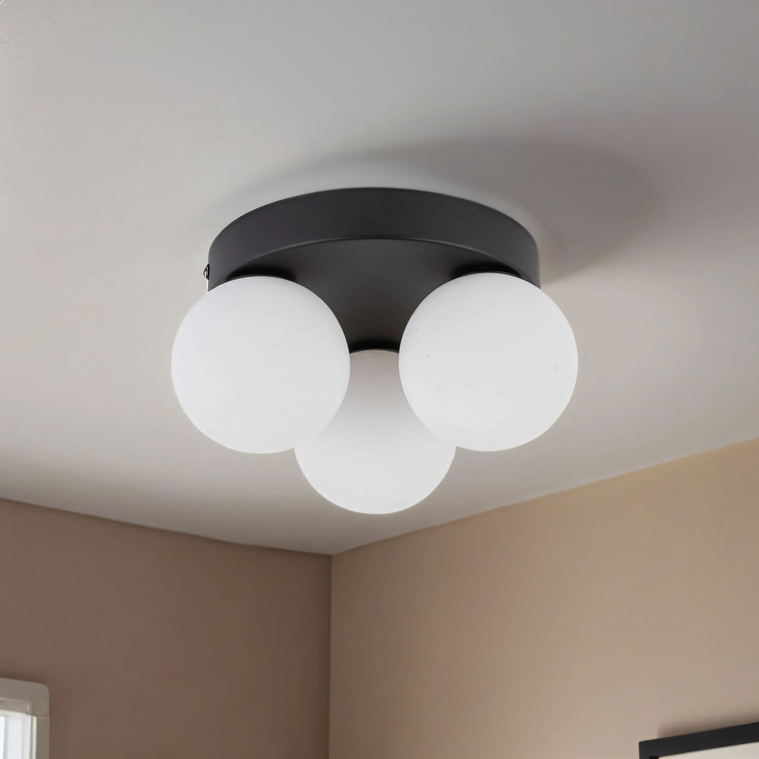 Deckenleuchte 3-flammig G9 Ø 23 cm Schwarz Weiß Glas Metall Deckenleuchte, Leuchte