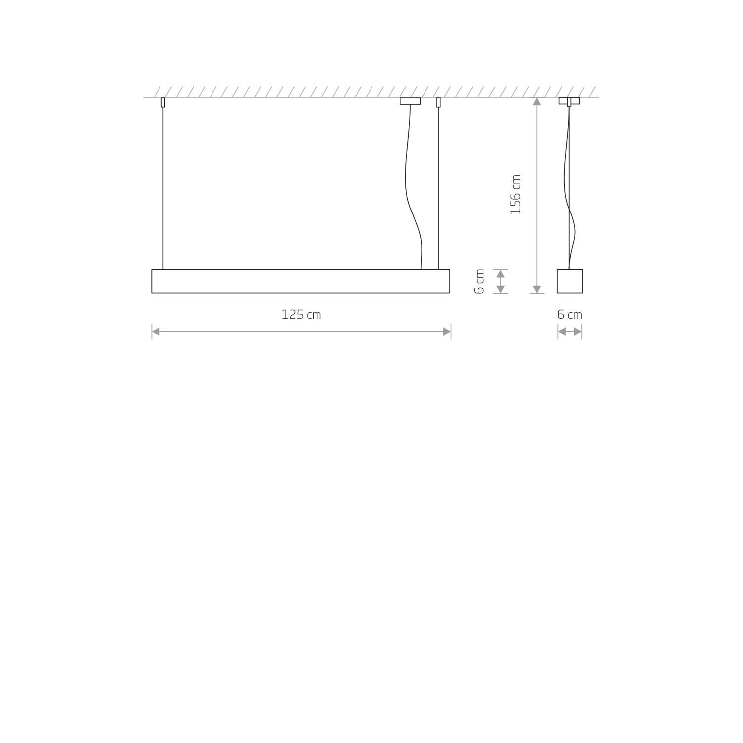 Pendelleuchte Grau T8 LED mit 3000 K warmweiß B: 125 cm lang