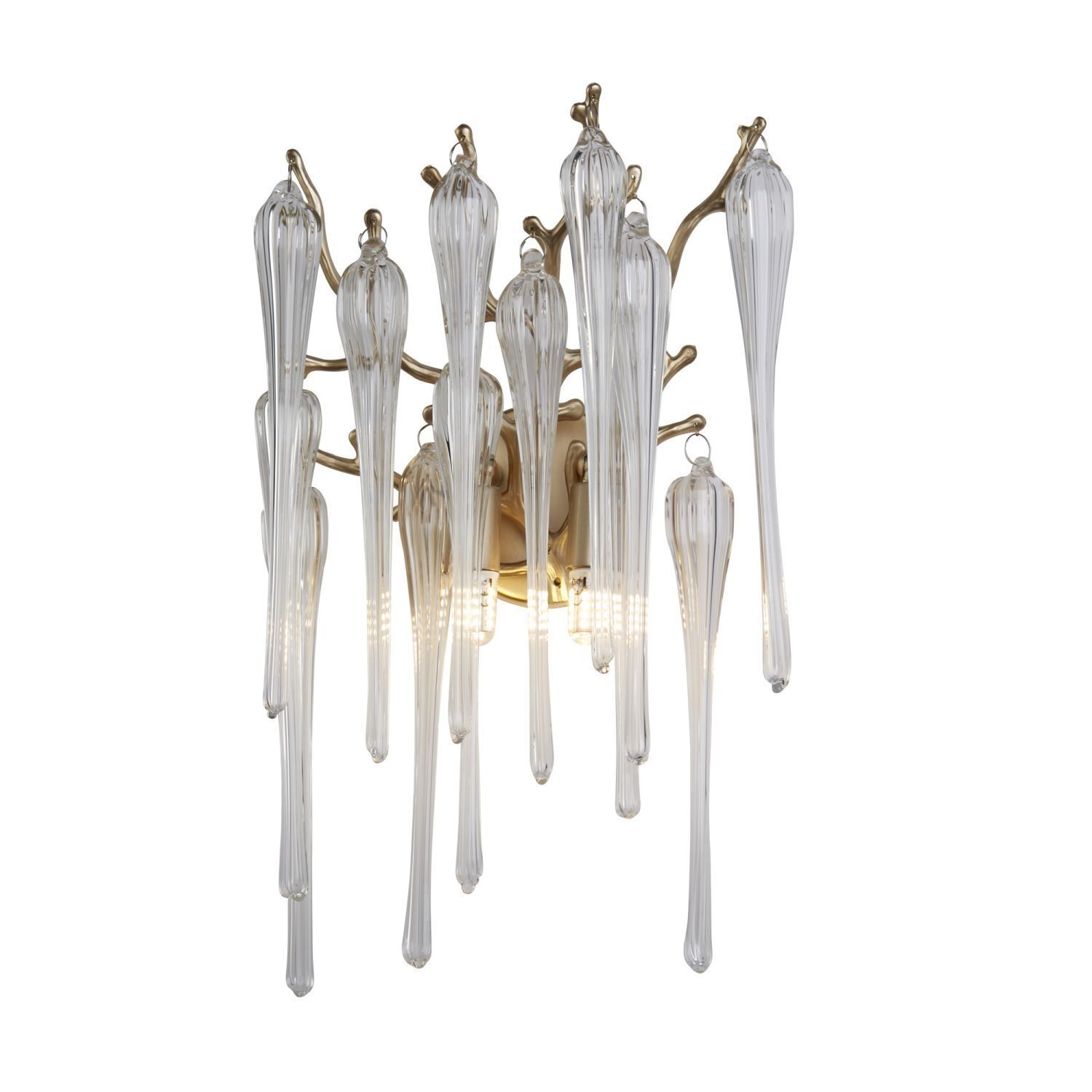 Wandleuchte Glas Metall in Gold H:42 cm G9 2-flammig Leuchter, Lampe