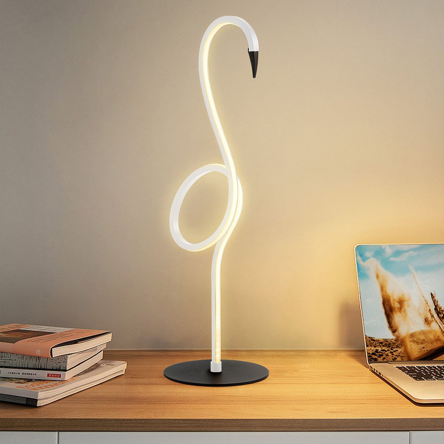 Deko Tischleuchte LED Flamingo 50 cm Weiß Metall 3000 K Lampe, Laptop, PC, Buch, Veröffentlichung