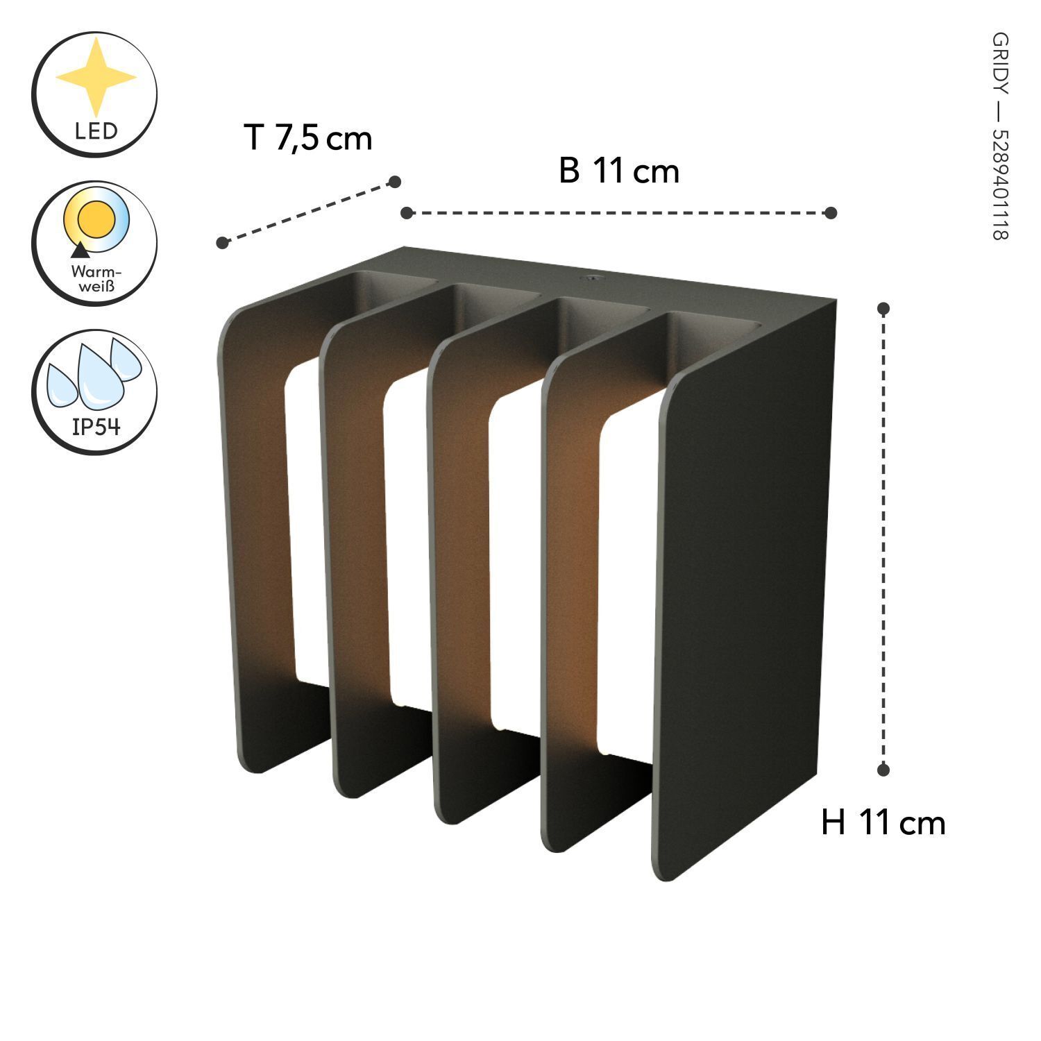 LED Außenwandlampe Schwarz 3000 K IP54 dekorativ Modern Moebel, Tabelle