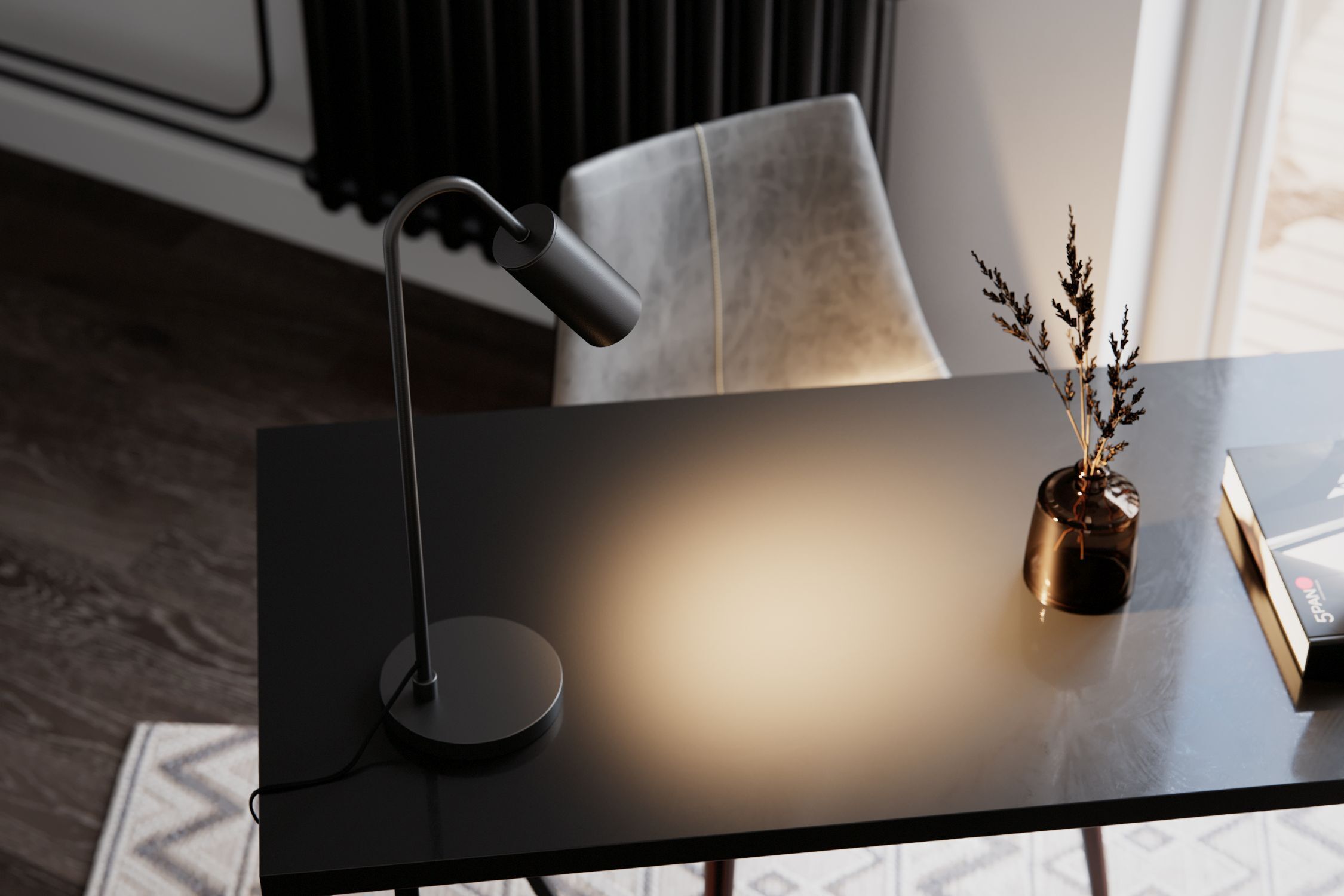 Schreibtischlampe Schwarz 51 cm hoch Metall GU10 Moebel, Tabelle, Tischplatte, Lampe