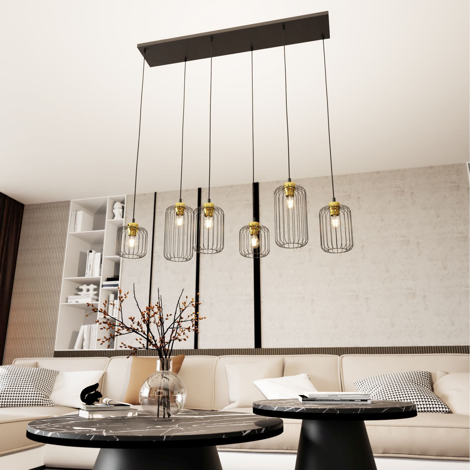 Hängelampe Metall E27 115 cm lang stilvoll Schwarz Gold Leuchter, Lampe, Drinnen, Innenarchitektur, Person
