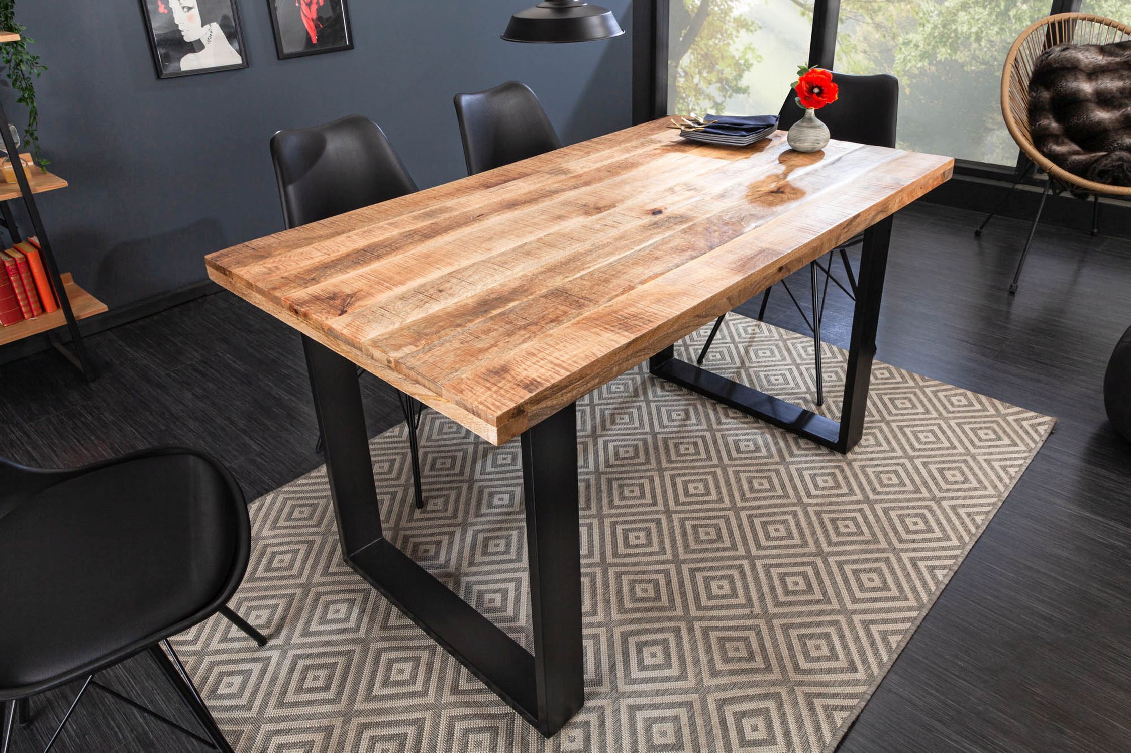 Esstisch Mango Holz Metall 140 x 80 cm Kufengestell