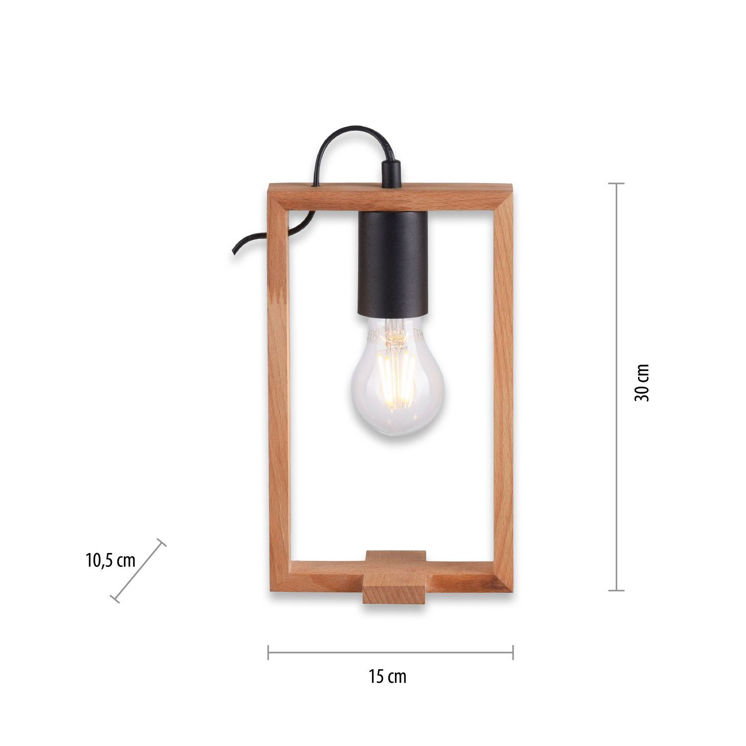 Natürliche Tischleuchte Holz Metall 28,5 cm E27 Retro Licht, Lampe