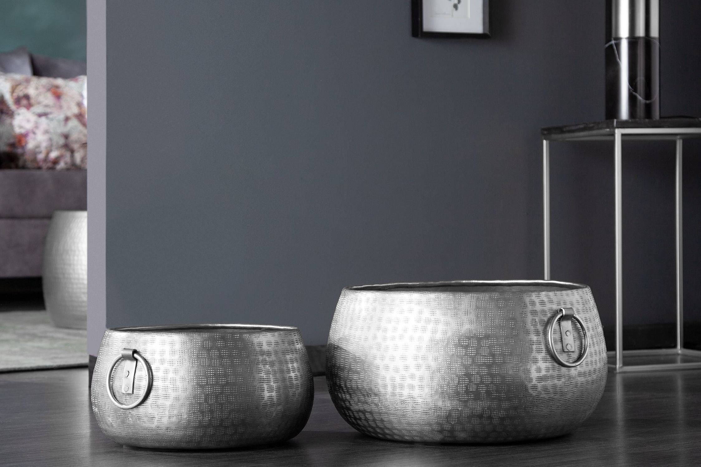 Übertopf 2er Set Metall Handarbeit Hammerschlag in Silber Kochgeschirr, Topf, Schüssel, Kochtopf, Innenarchitektur