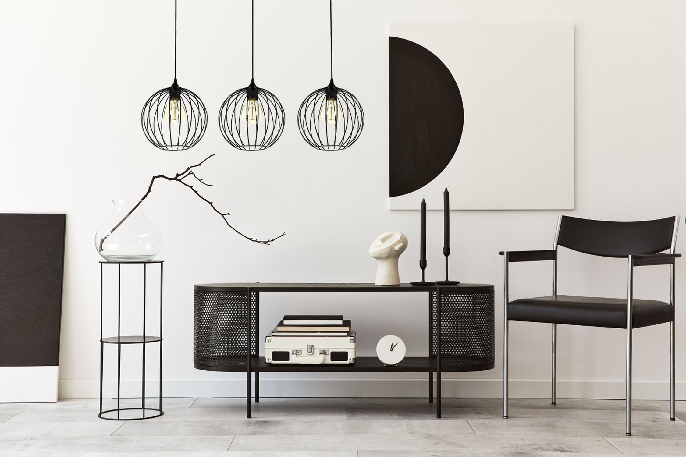 Hängelampe E27 Schwarz Metall 3-flammig L:70 cm Draht