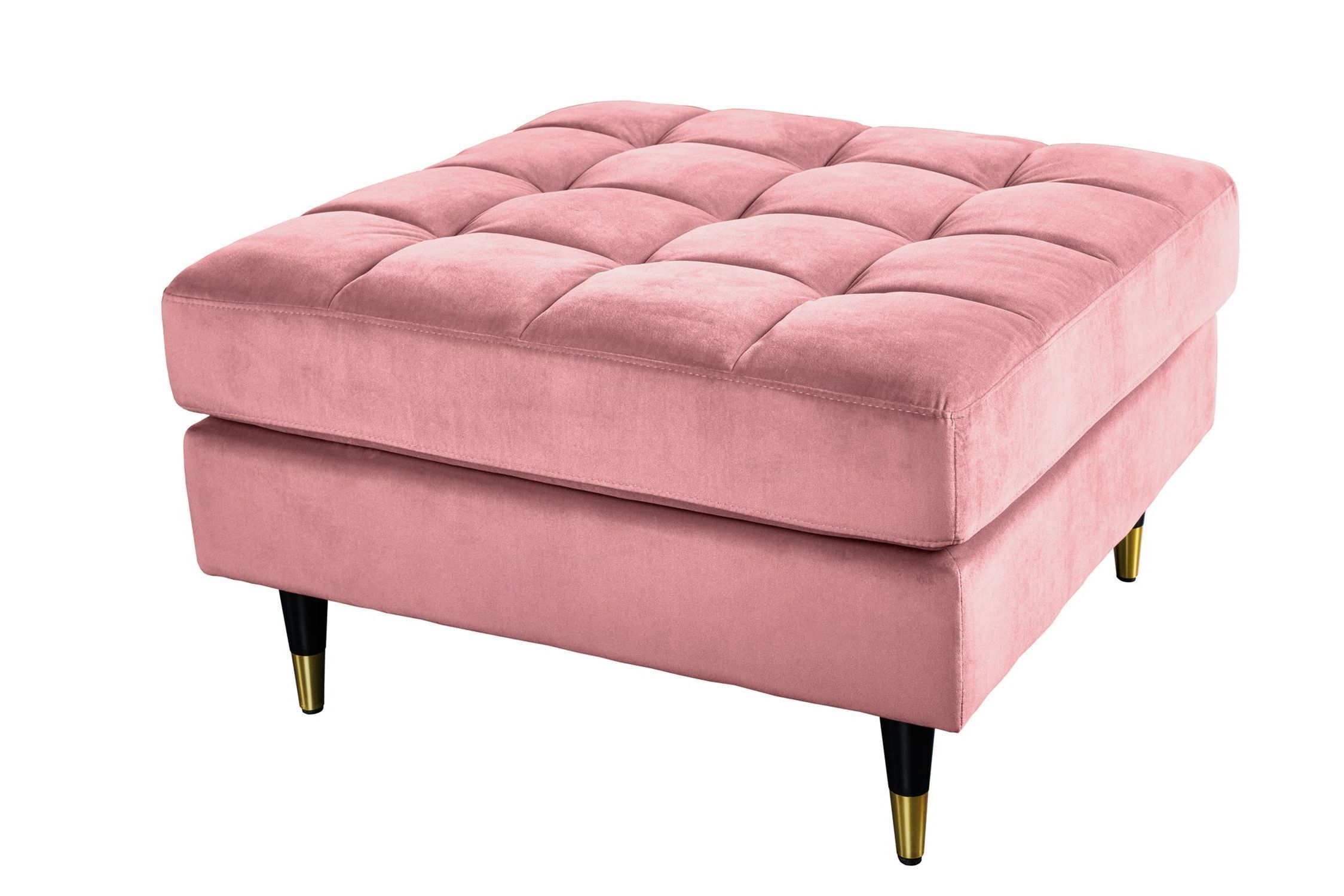 Polsterhocker Samt Rosa 80 cm breit Ziersteppung Retro