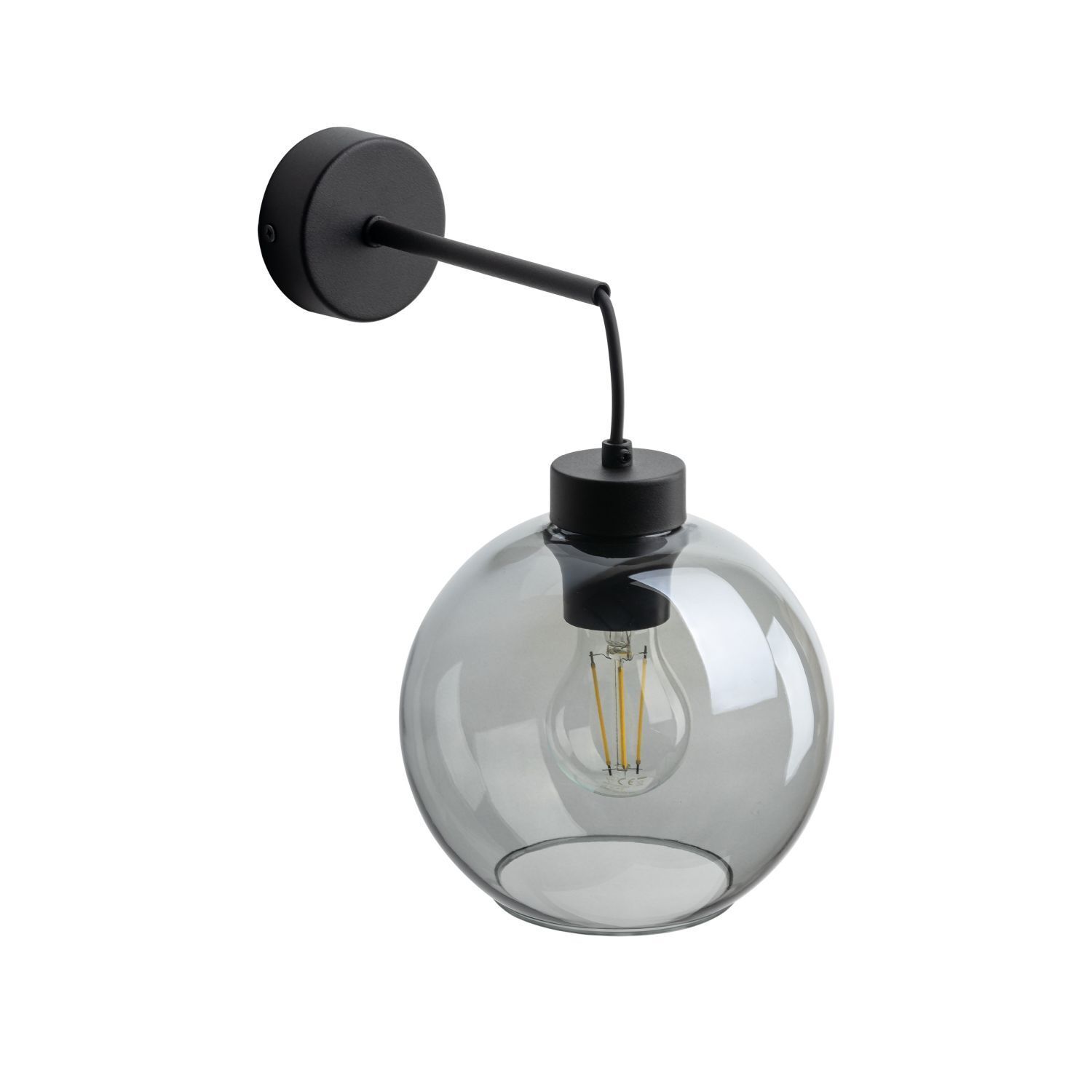 Wandleuchte Rauchglas Metall H: 28 cm E27 Schwarz Graphit