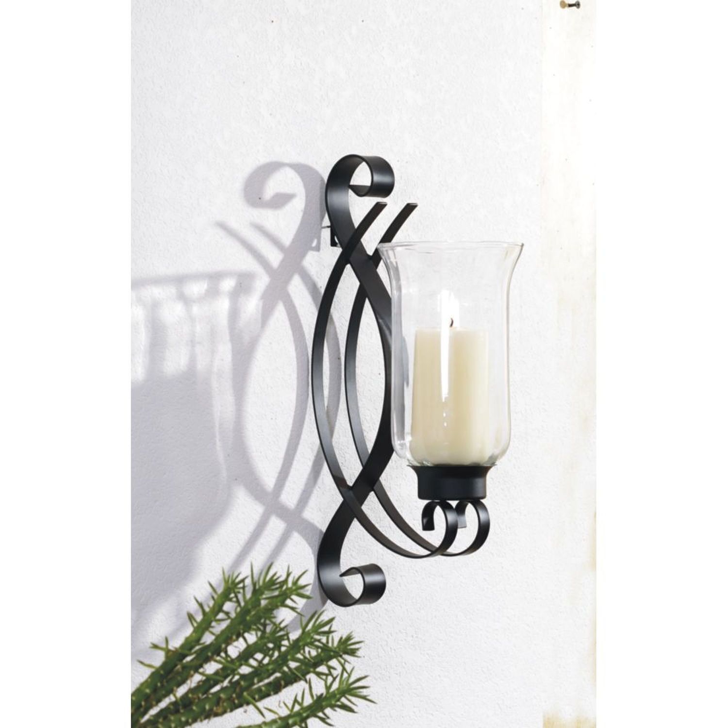 Kerzenhalter Glas Metall 36 cm hoch Schwarz für Stumpenkerzen