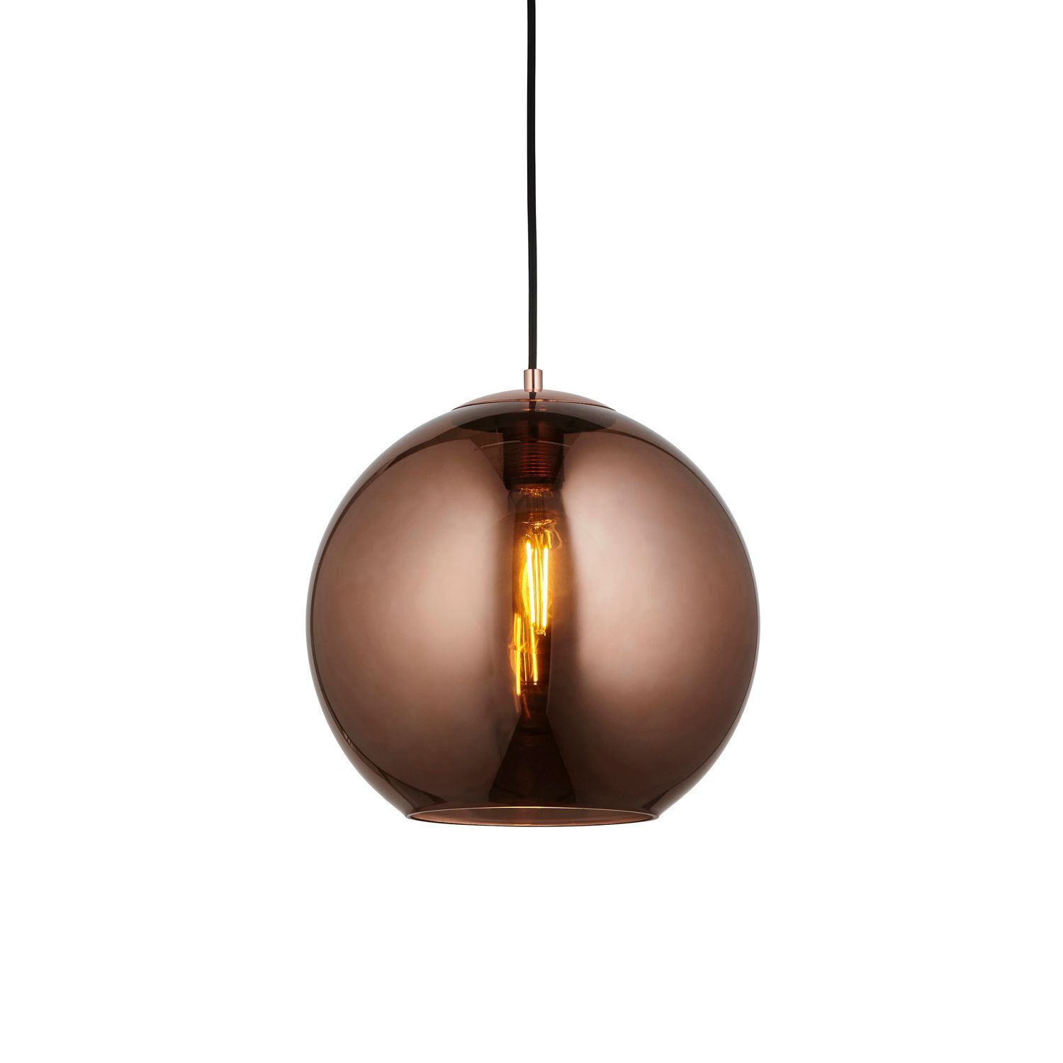 Hängeleuchte Kugel Ø 30 cm Glas Metall in Schwarz Kupfer E27