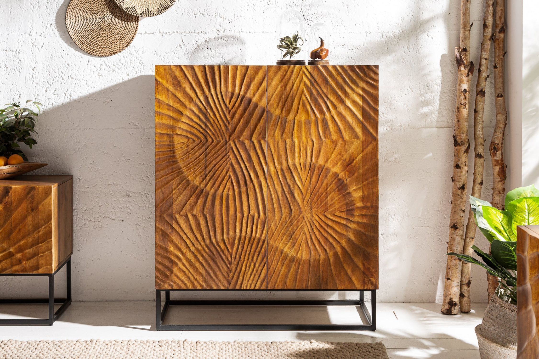 Highboard Holz Metall 100 x 120 cm Handarbeit dekorativ Highboard Holz Metall 100 x 120 cm Handarbeit dekorativ