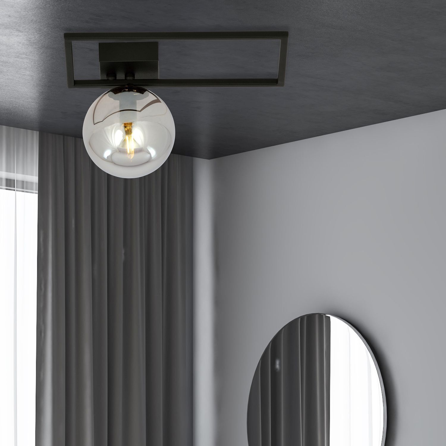 Deckenleuchte Schwarz Grau E14 L: 30 cm Kugelschirm klein