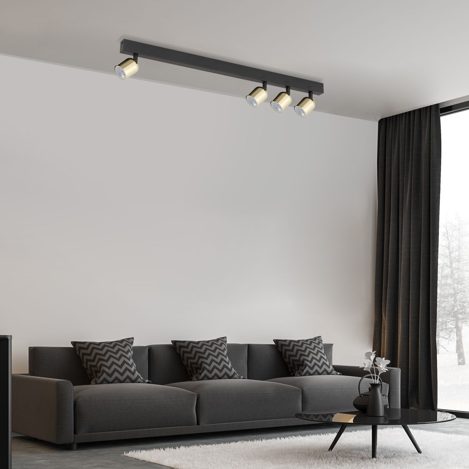 Deckenlampe verstellbar Metall 94 cm lang Schwarz Gold Lampe, Drinnen, Wohnzimmer, Zimmer, Innenarchitektur