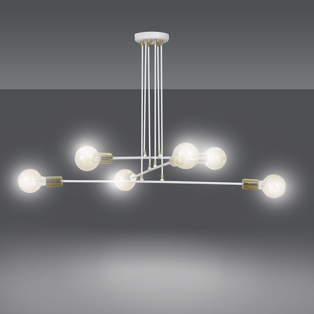 Hängelampe Retro Weiß Metall 6 flammig E27 Wohnzimmer