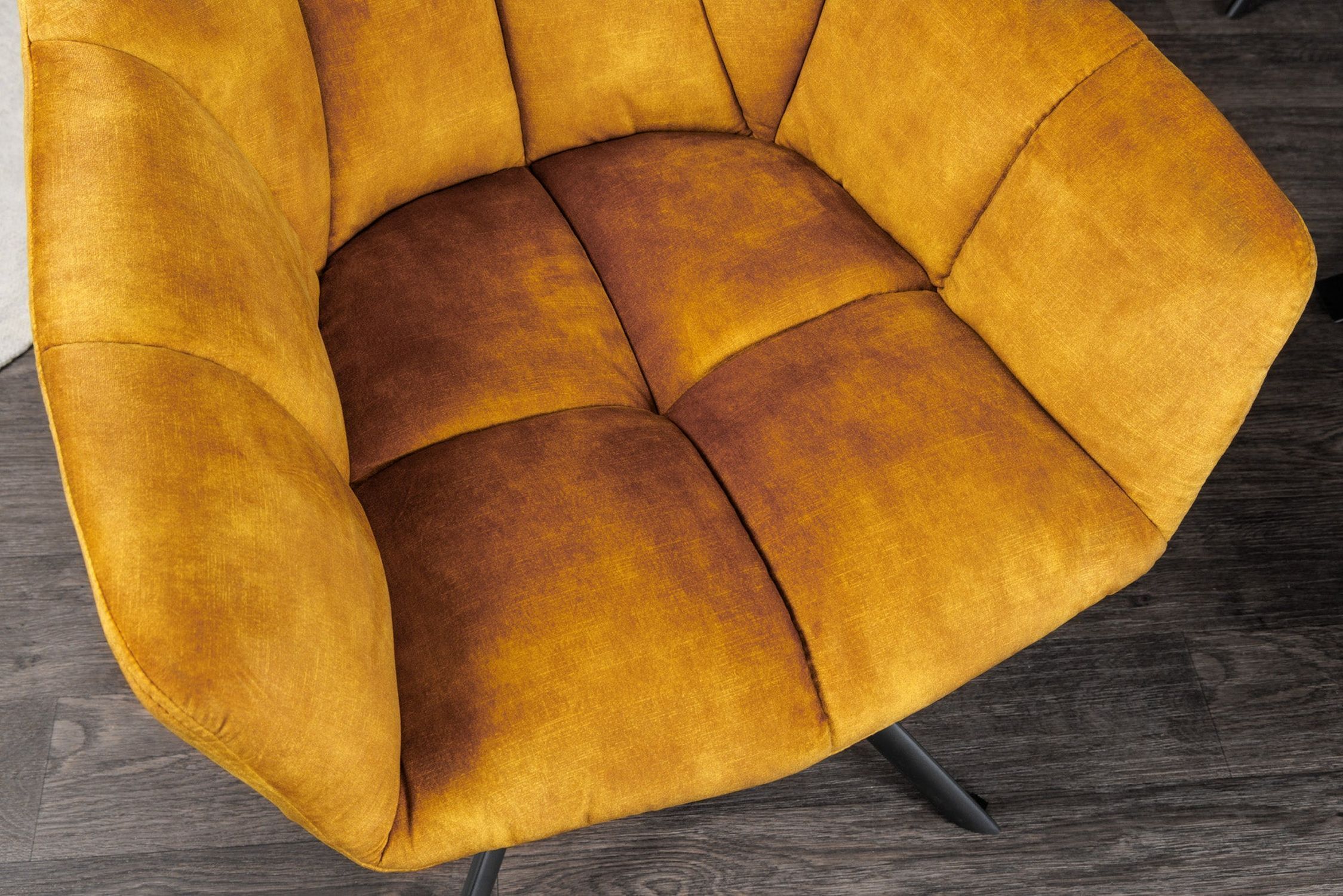 Drehstuhl Samt Metall ohne Rollen in Gelb Schwarz Retro Moebel, Stuhl, Sessel, Couch