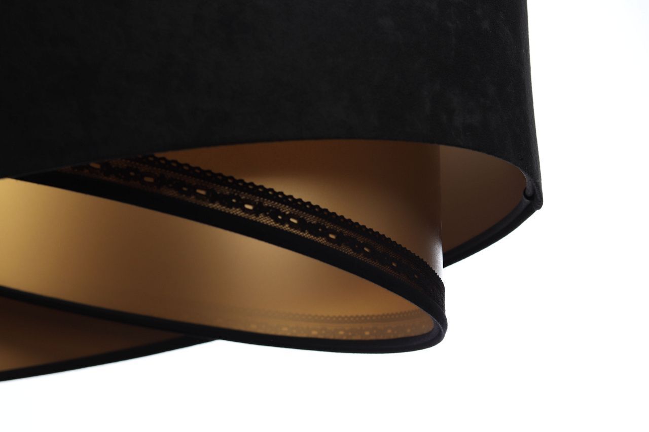 Hängelampe E27 rund Ø 50 cm Schwarz Gold Stoff Spitze Modern