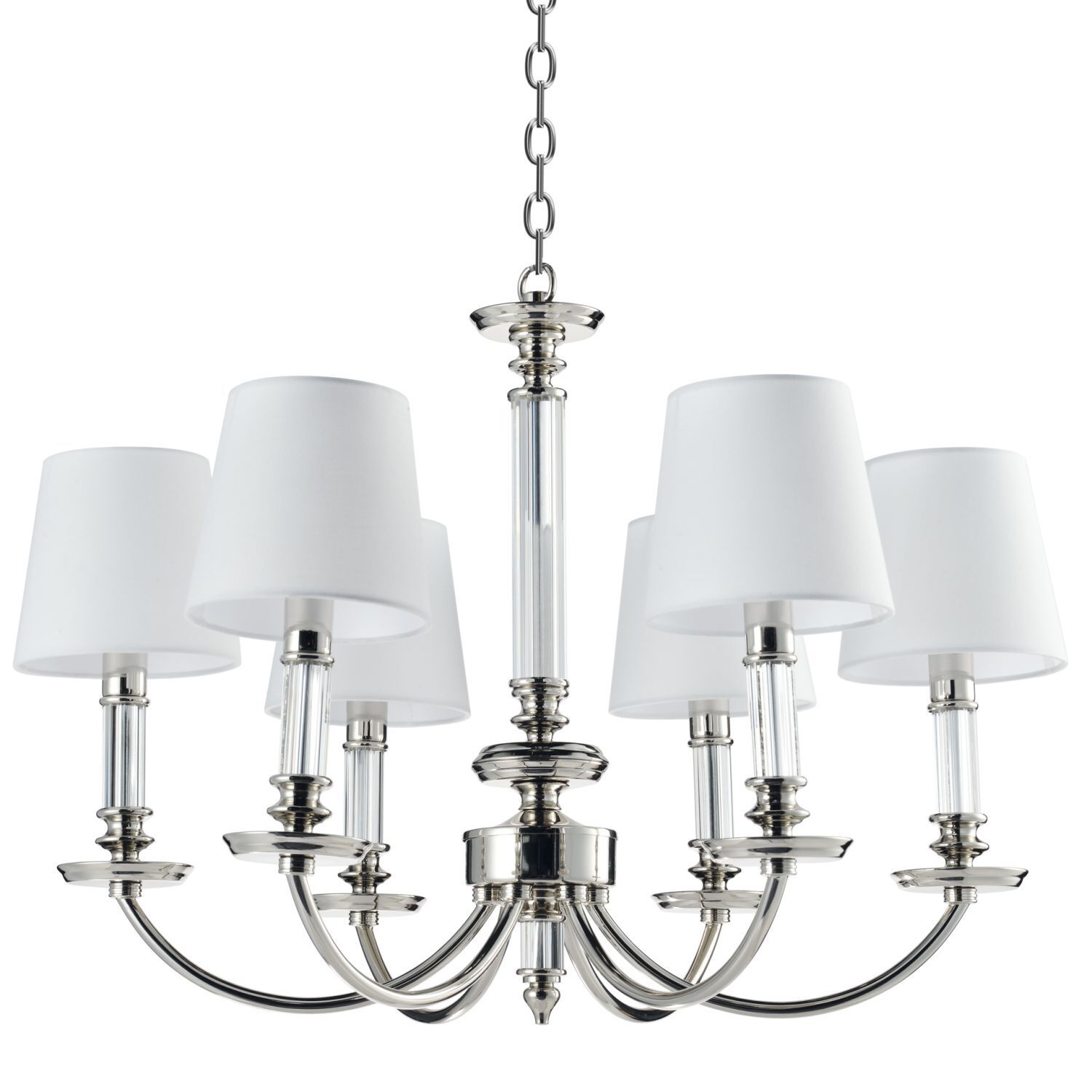 Kronleuchter mit Schirm B: 70 cm Nickel Weiß E14 Metall Stoff