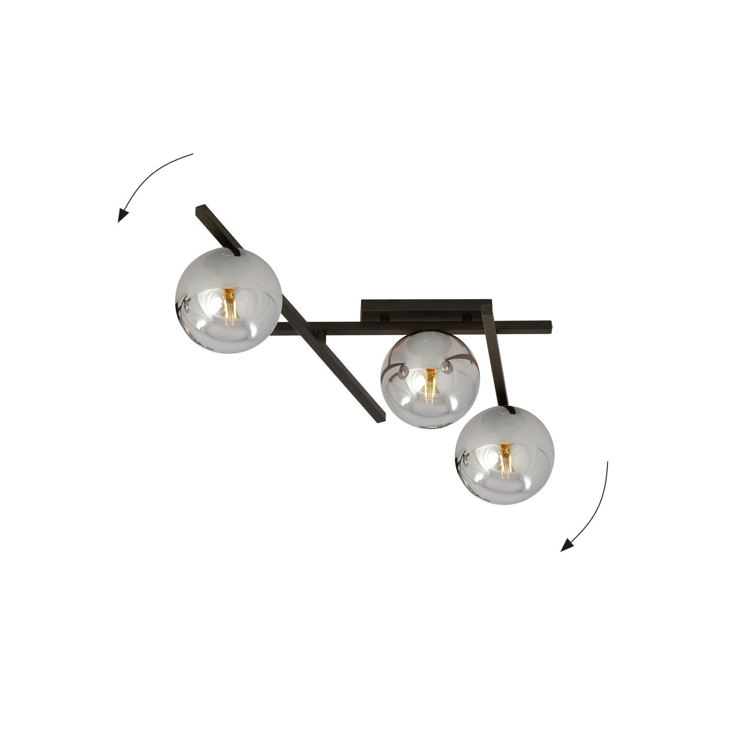 Deckenleuchte 3-flammig B: 50 cm Rauchglas Metall E14