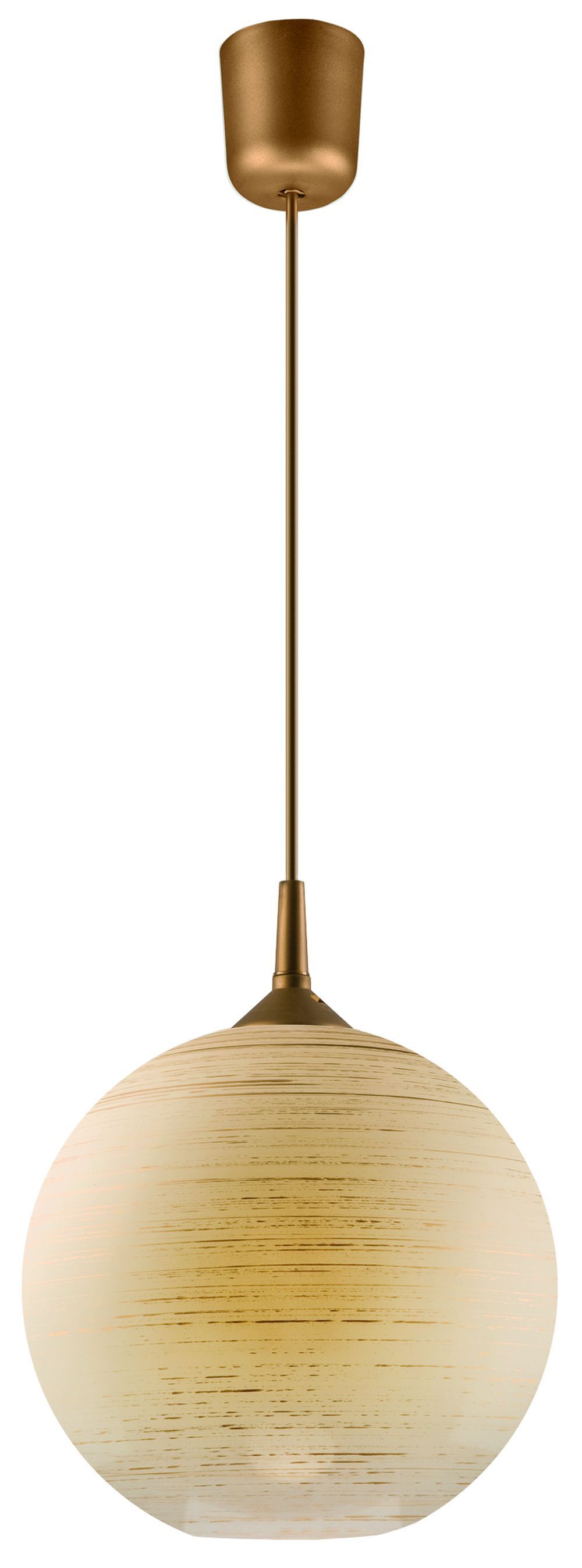 Pendelleuchte in Gold rund Retro Esstisch wohnlich