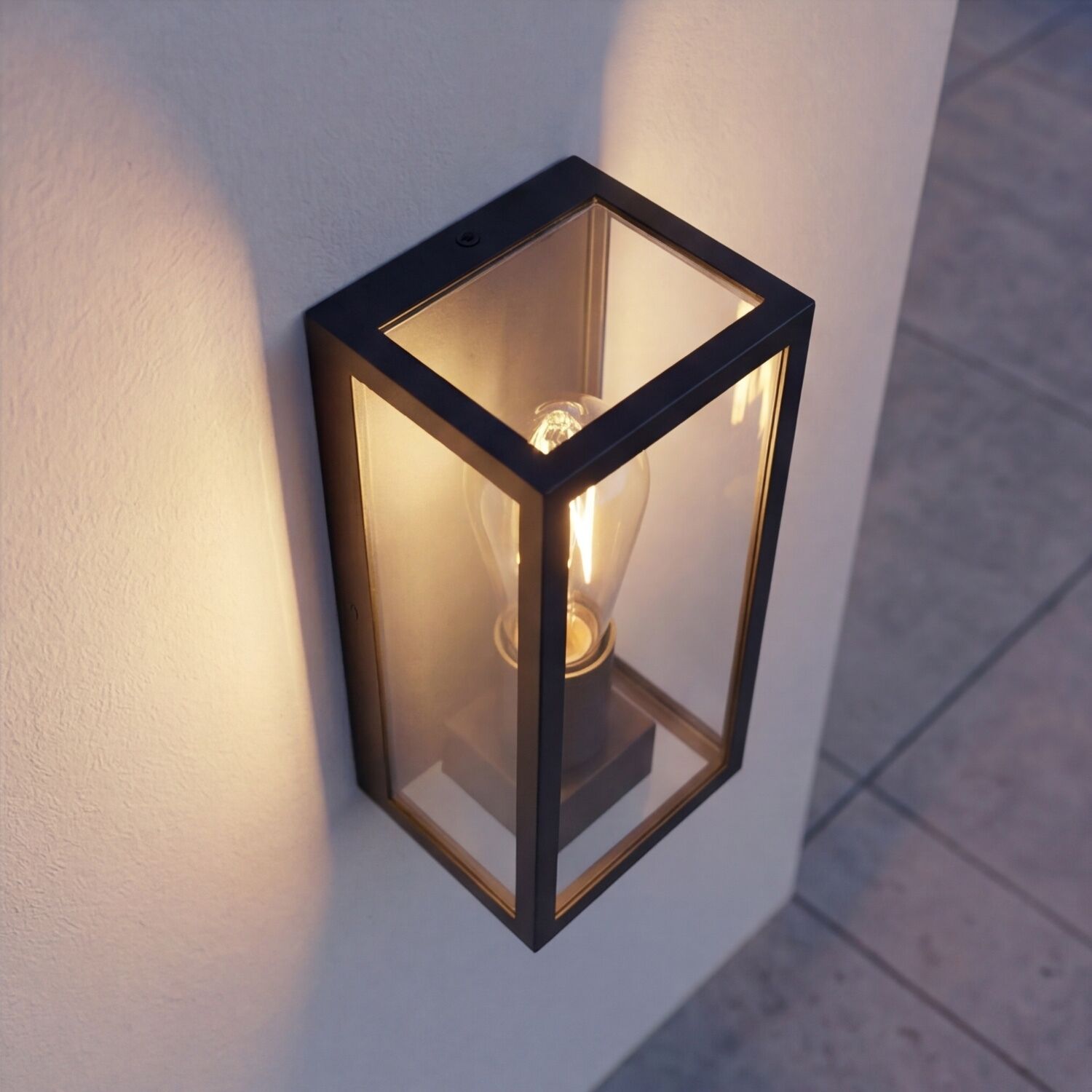 Wandleuchte, Außenleuchte, Glasfront, Metallrahmen, Energiesparlampe