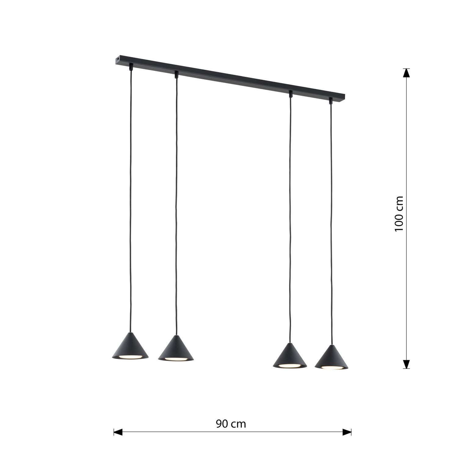 Hängelampe Metall B: 90 cm Schwarz GX53 4-flammig