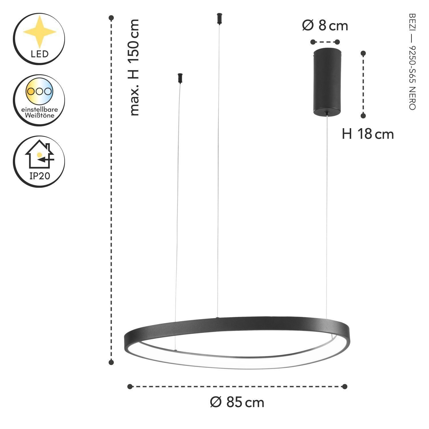 hängelampe, ringlampe, LED, dimmbar, Ø85cm
