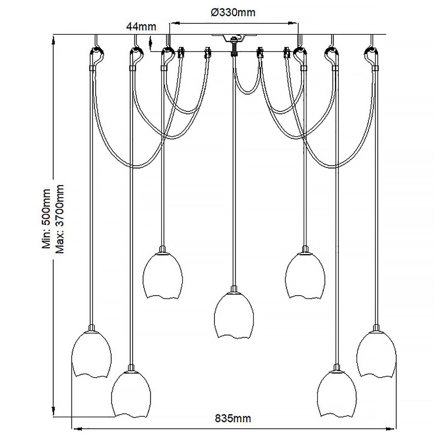 Hängelampe XXL B: 152,4 cm H: max. 370 cm E27 Modern
