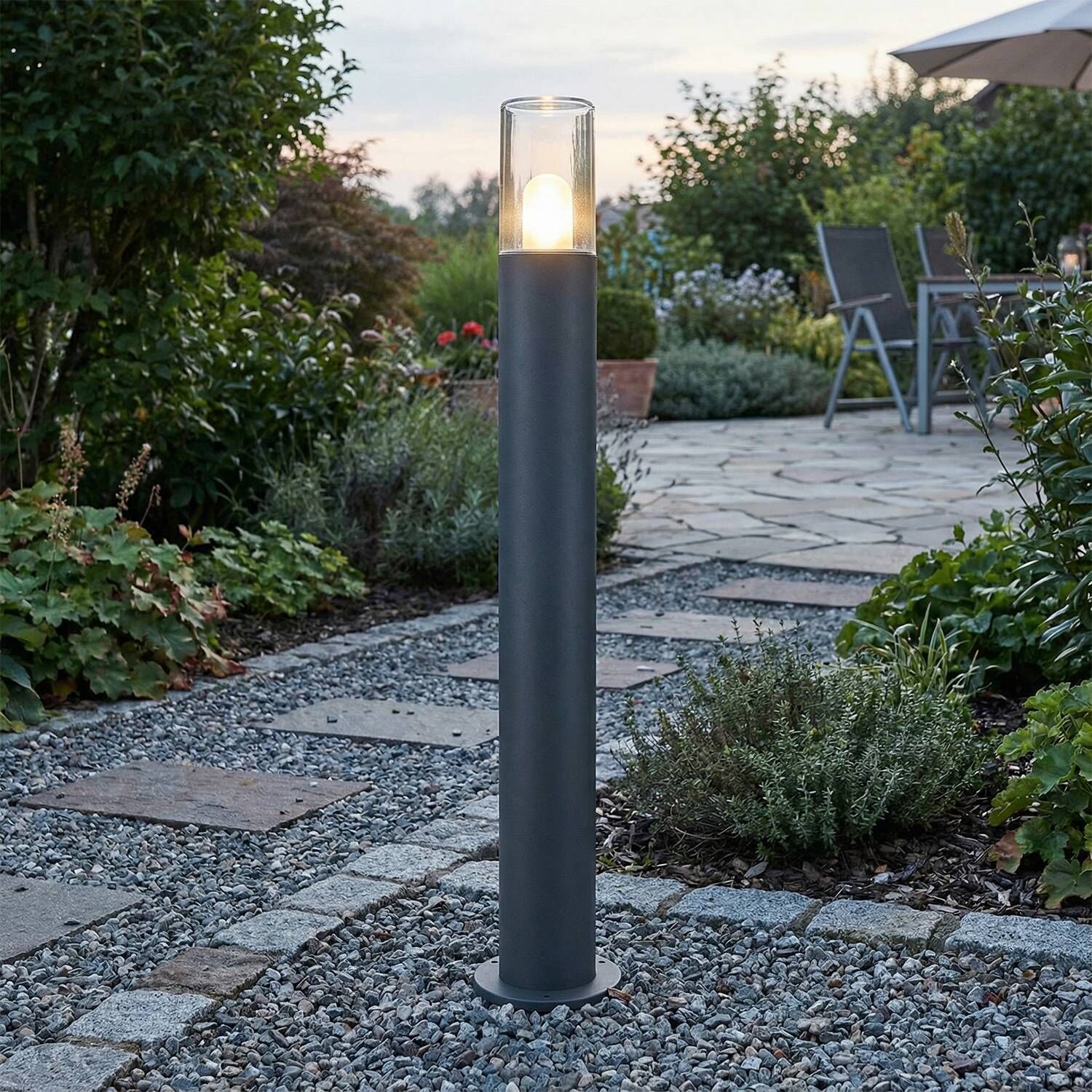 Pollerleuchte 80 cm IP44 E27 Anthrazit Edelstahl Gartenlampe, LED, Standleuchte, Außenbeleuchtung, Pillar-Lampe