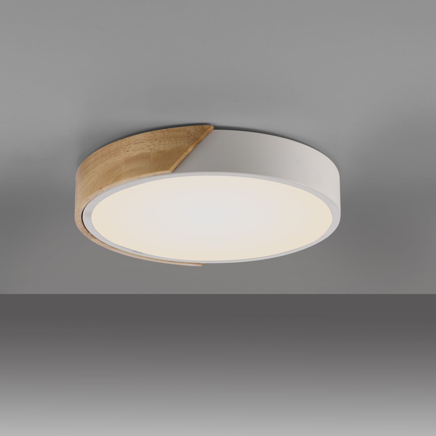 Runde LED Deckenlampe Holz Ø32 cm Weiß Natur 2520 lm