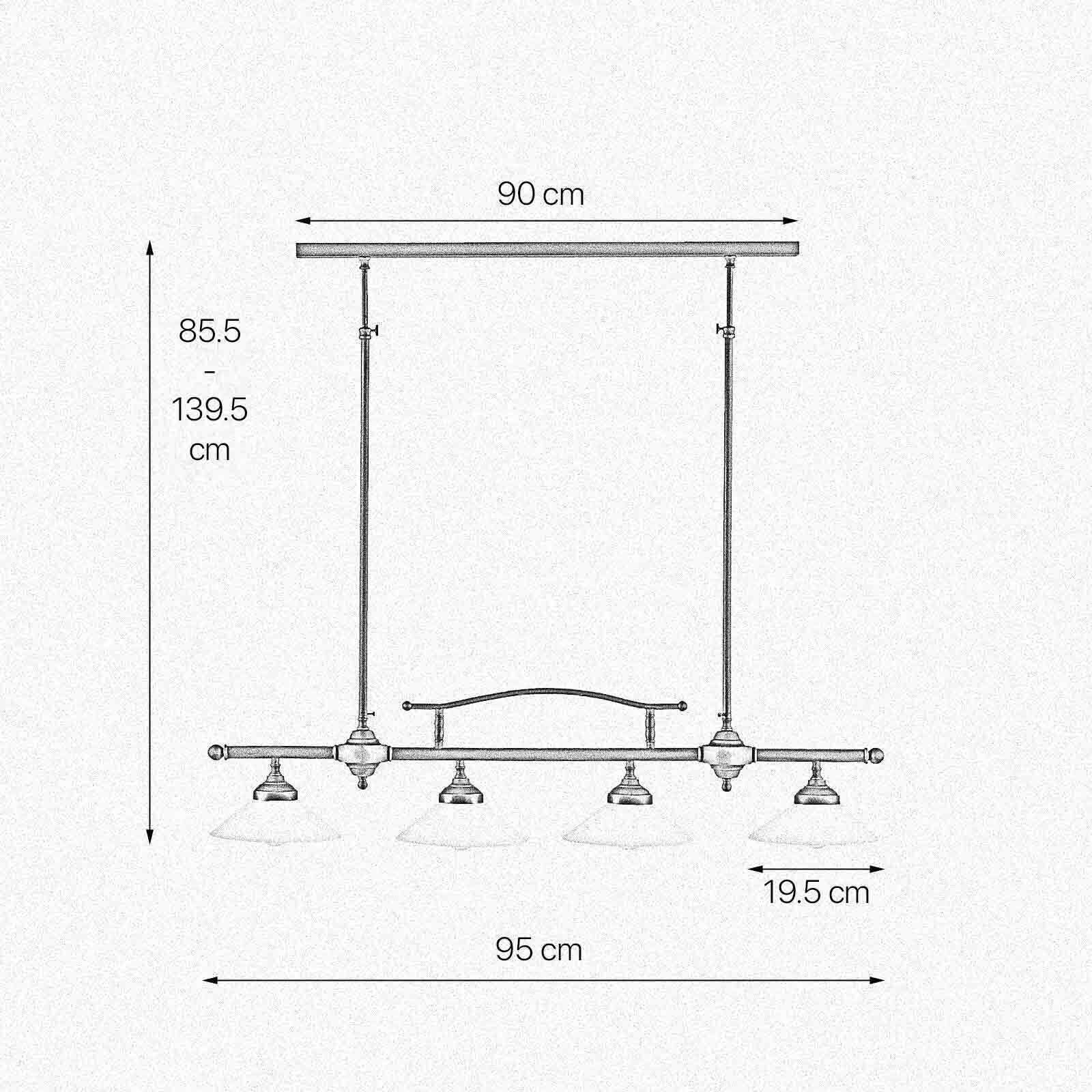 Deckenlampe Messing Glas E27 B: 95 cm höhenverstellbar