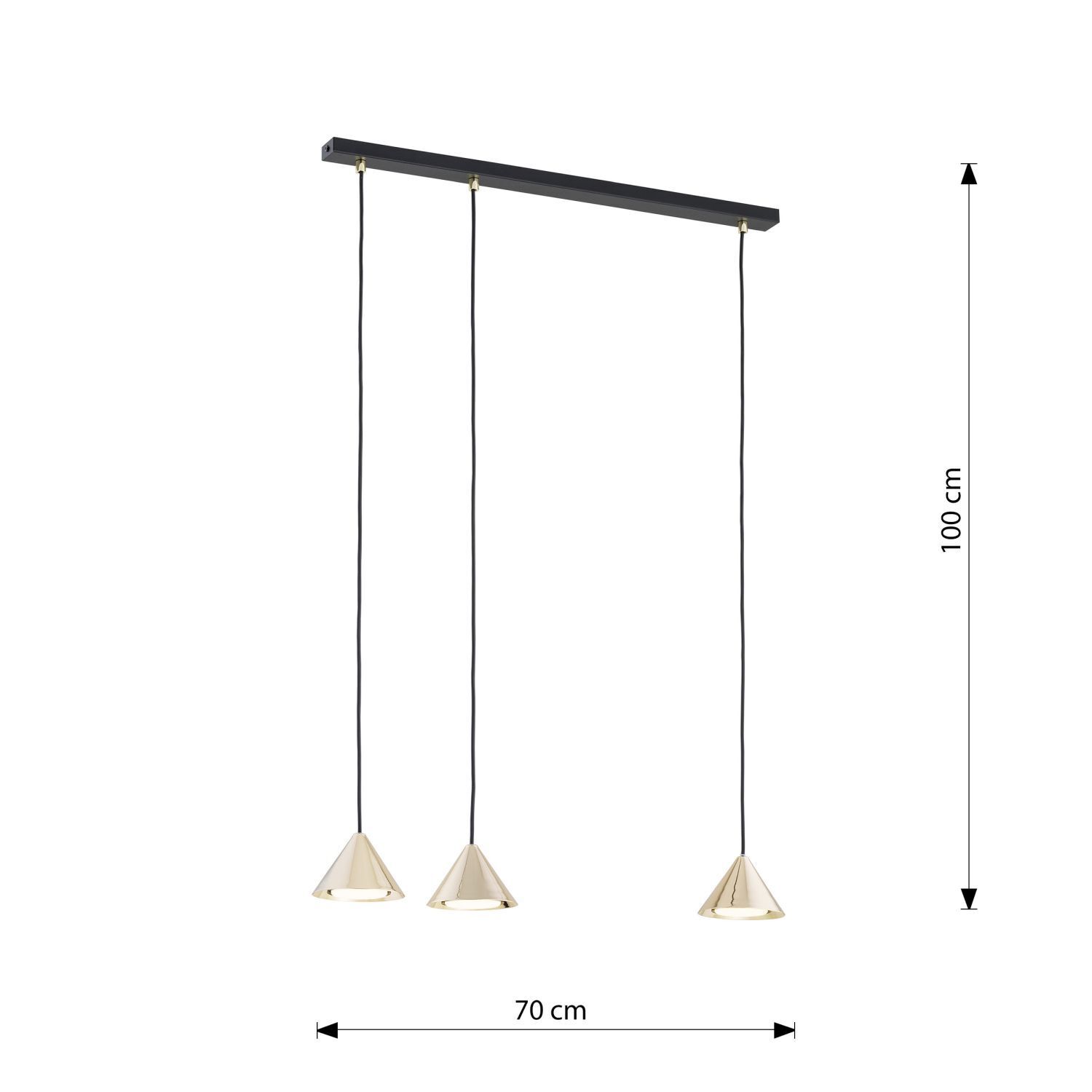 Hängelampe Metall B: 70 cm in Schwarz Gold GX53 3-flammig