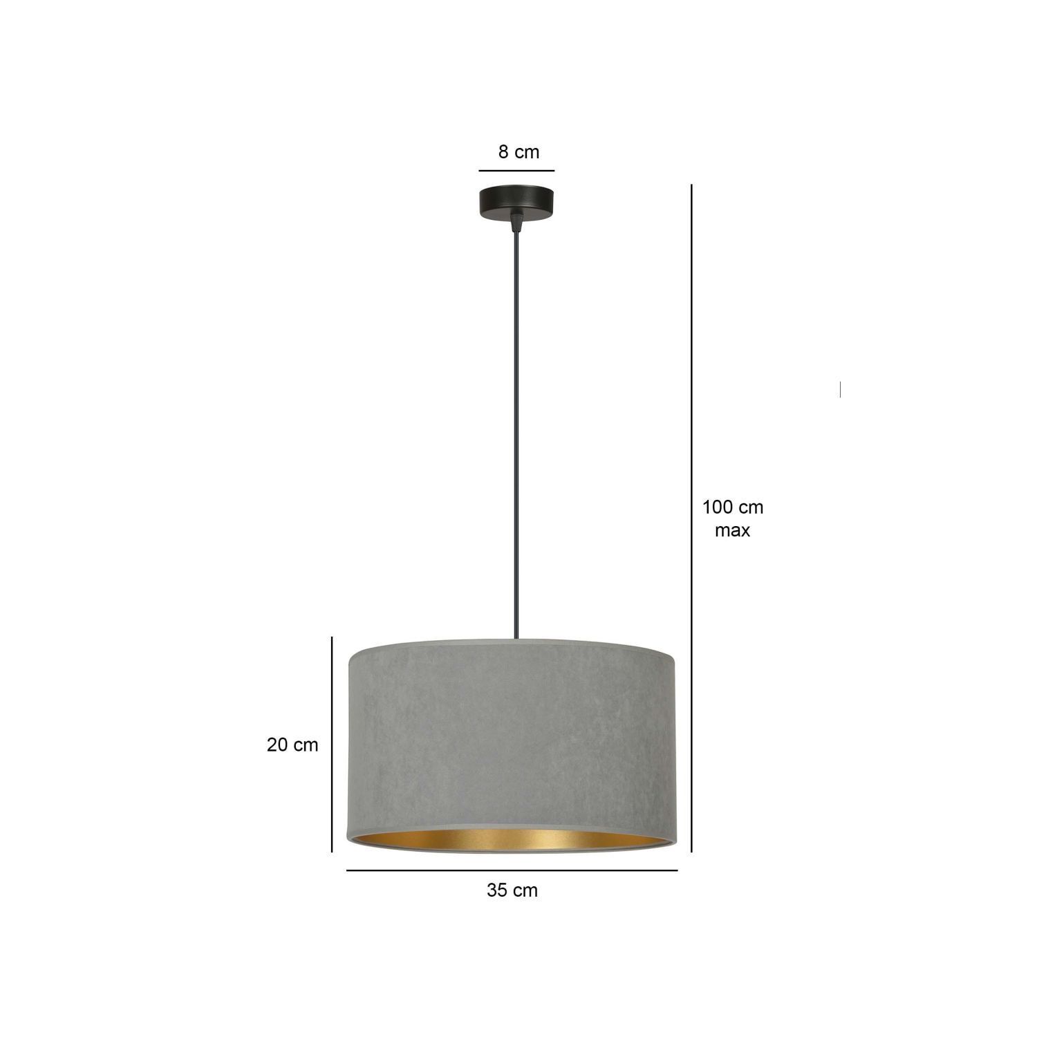 Hängelampe Stoff Ø 35 cm rund Modern Schwarz Grau Gold E27 Lampe