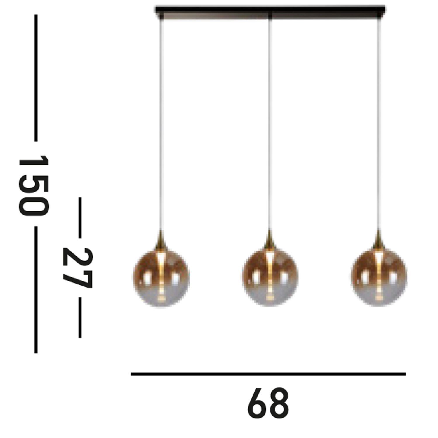 LED Hängelampe Glas 68 cm 83000 K Schwarz Bernstein