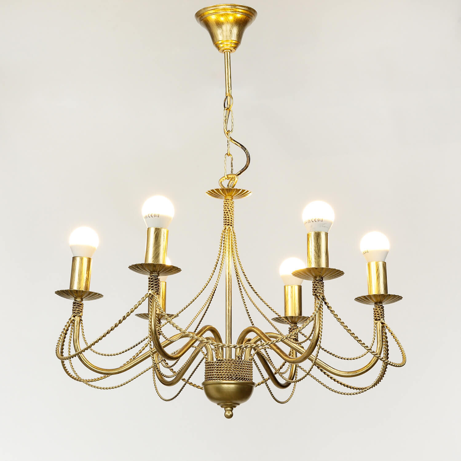 Kronleuchter Gold Metall Rustikal 6-flammig E14 Leuchter, Lampe