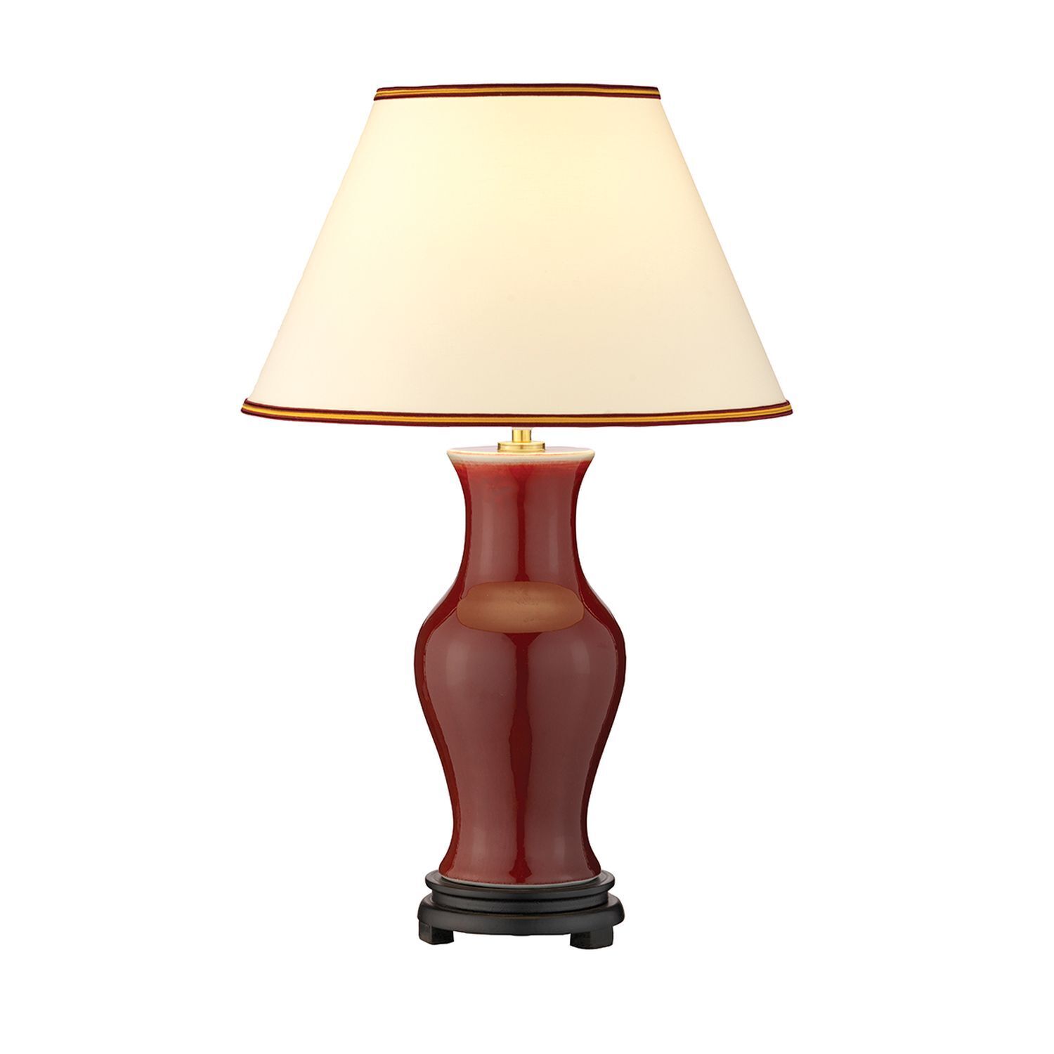 Tischleuchte Porzellan 56 cm Rot Ecru E27 Stoffschirm Lampe, Tischlampe, Lampenschirm