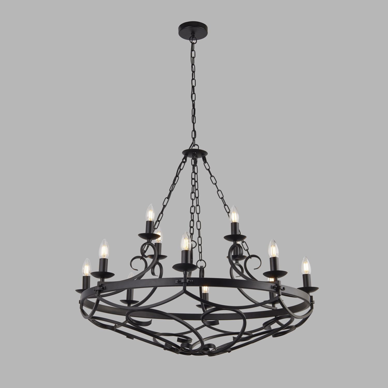 Kronleuchter Schmiedeeisen Ø 89 cm Schwarz Rustikal 12x E14