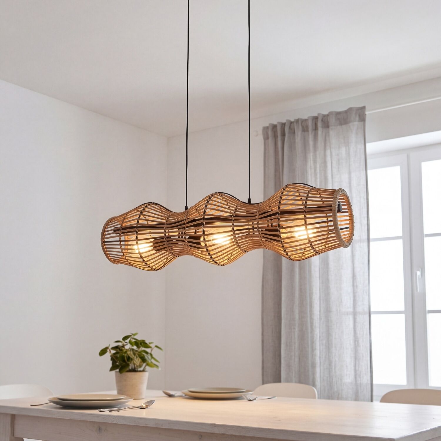 Esstischlampe, Hängelampe, Rattan, Holzlampe, Wohnzimmerlicht