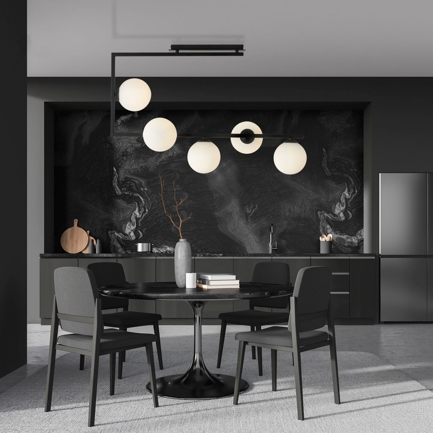 Deckenleuchte groß L: 83 cm H: 55 cm Metall Glas Schwarz Weiß
