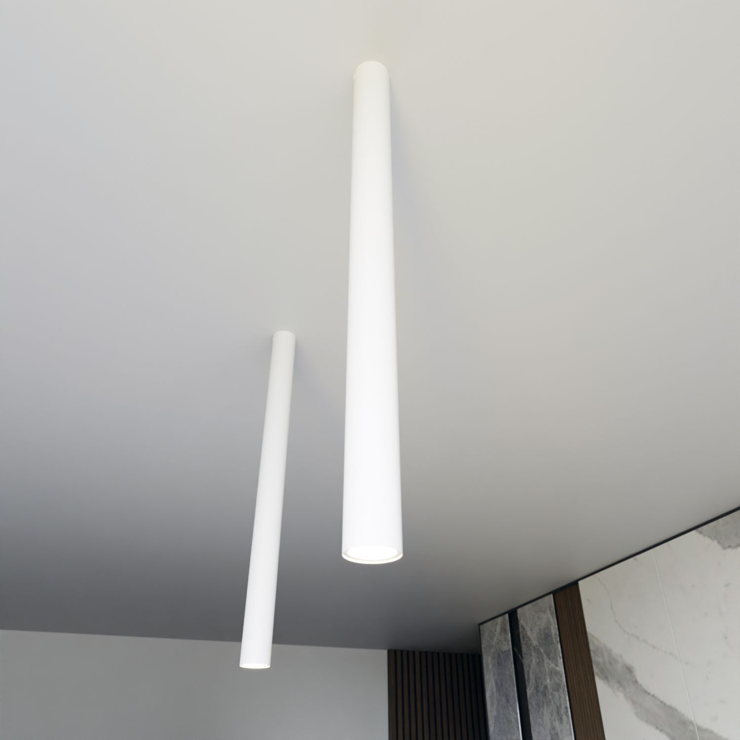 Deckenspot Metall XXL 80 cm hoch B: 6 cm Aufputz Weiß GU10