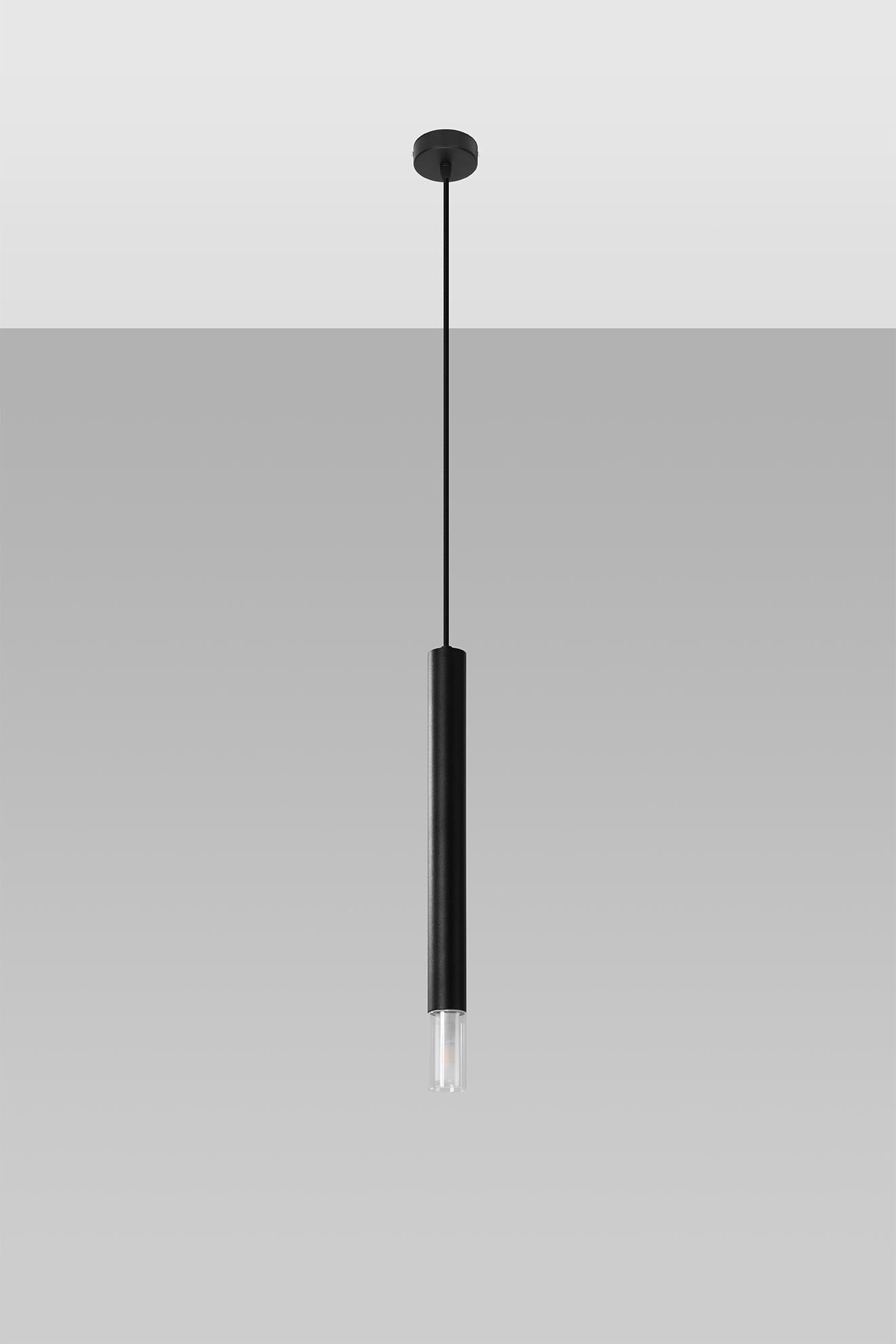 Hängeleuchte Schwarz Zylinder Ø 4 cm schmal Metall Glas