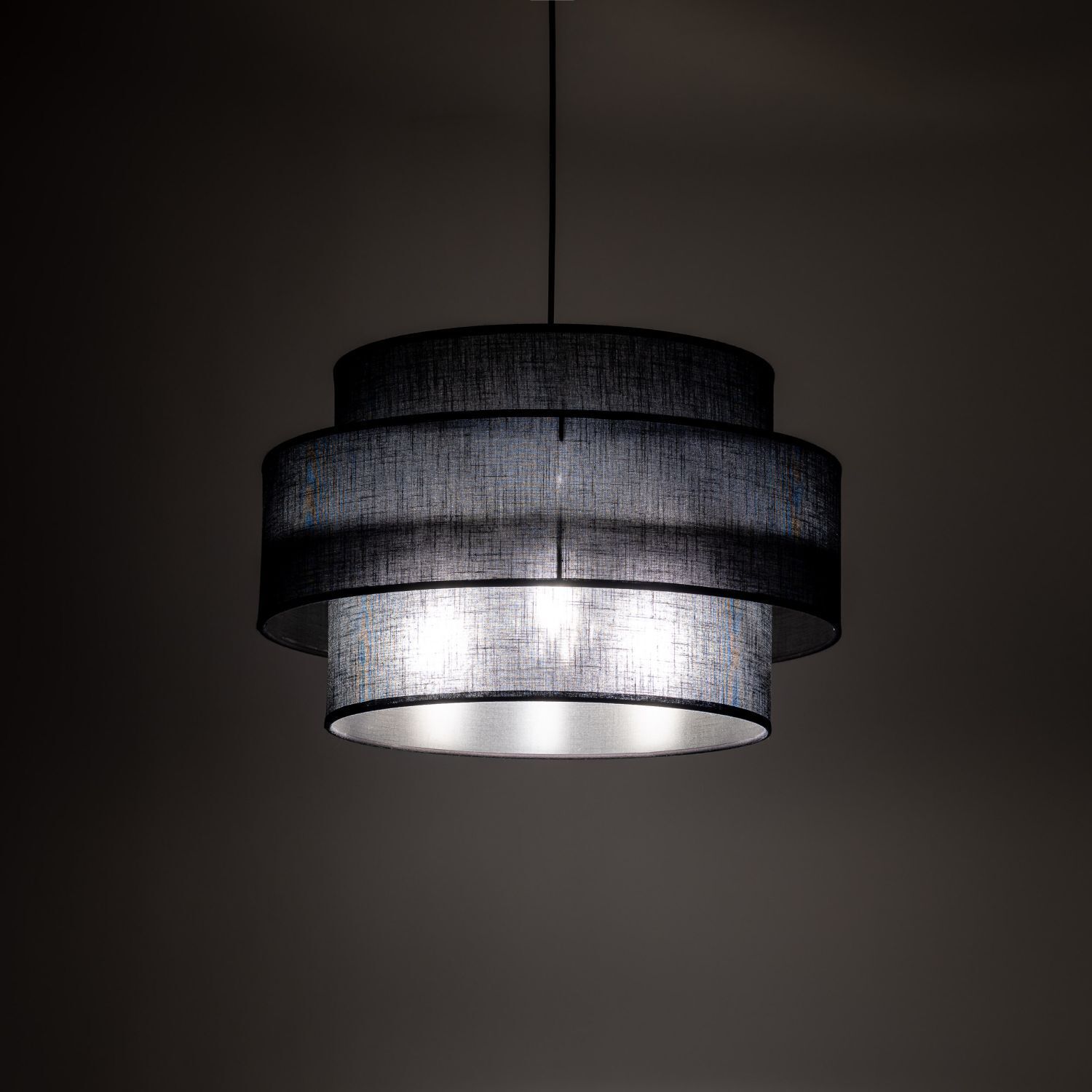 Pendelleuchte Schwarz Stoff Ø 50 cm H: max. 160 cm 3x E27 Lampe, Kronleuchter, Klebeband