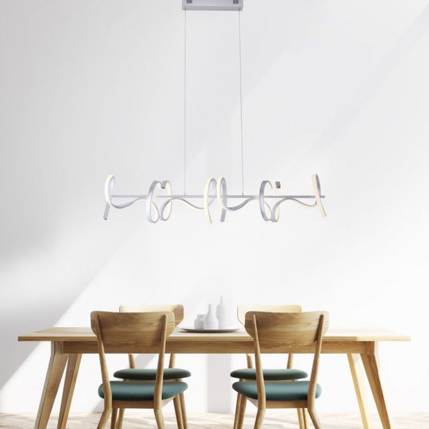 LED Pendelleuchte dimmbar Weiß 10 W 1330 lm L:99 cm Speisesaal, Esstisch, Mobiliar, Tabelle, Innenarchitektur