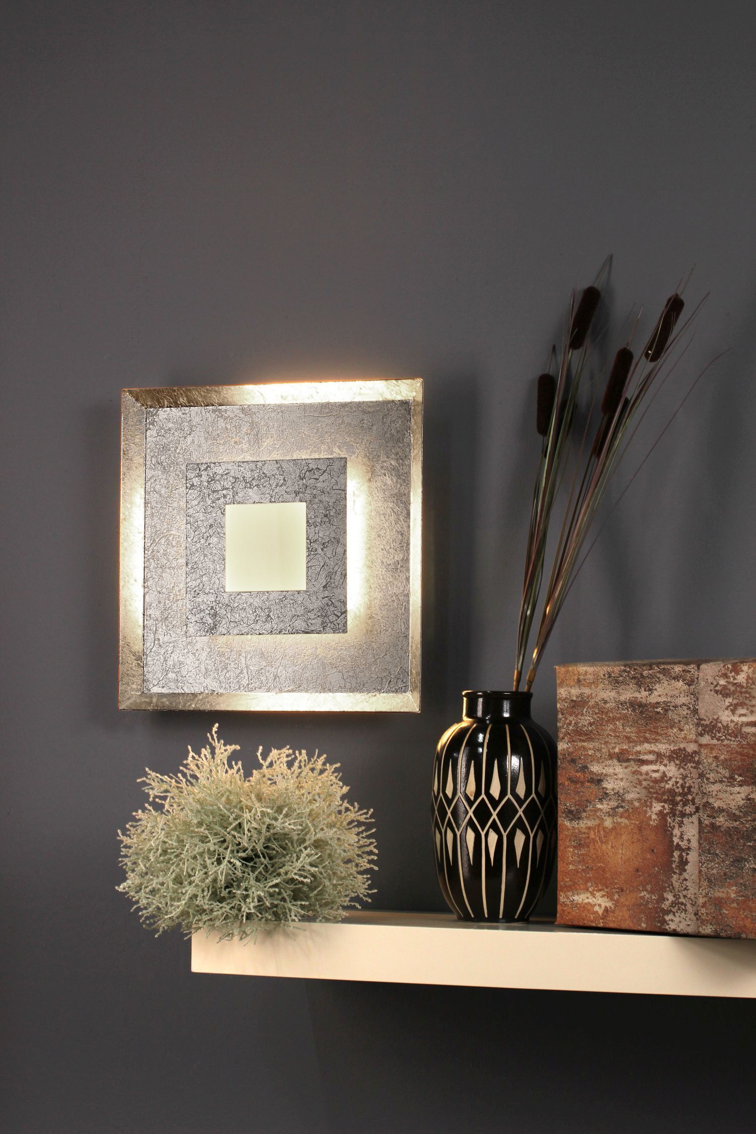 LED Wandlampe Metall Silber B:32 cm Wand Decke dimmbar