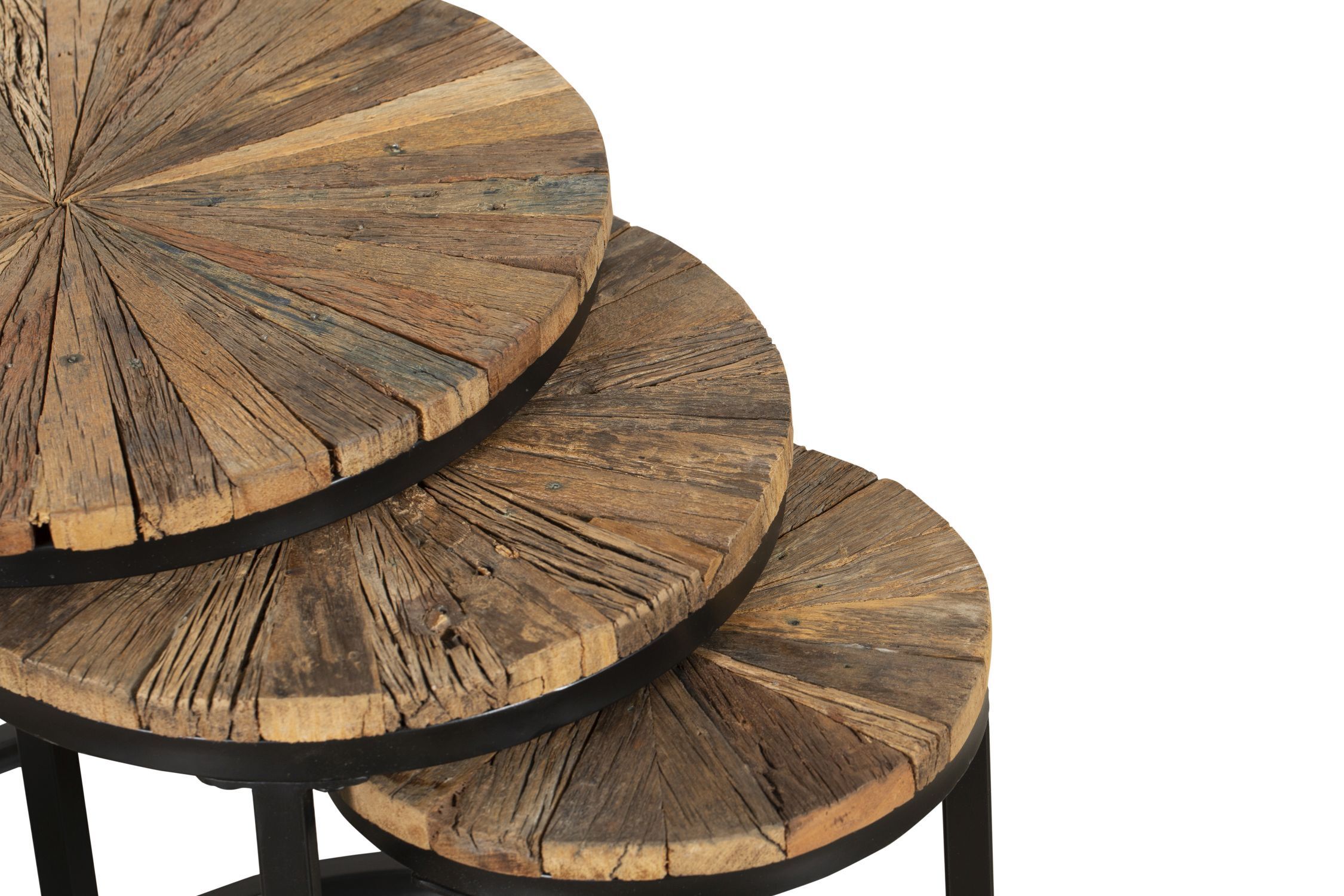 3er Set Beistelltische Holz Stahl Ø 28/38/46cm rund