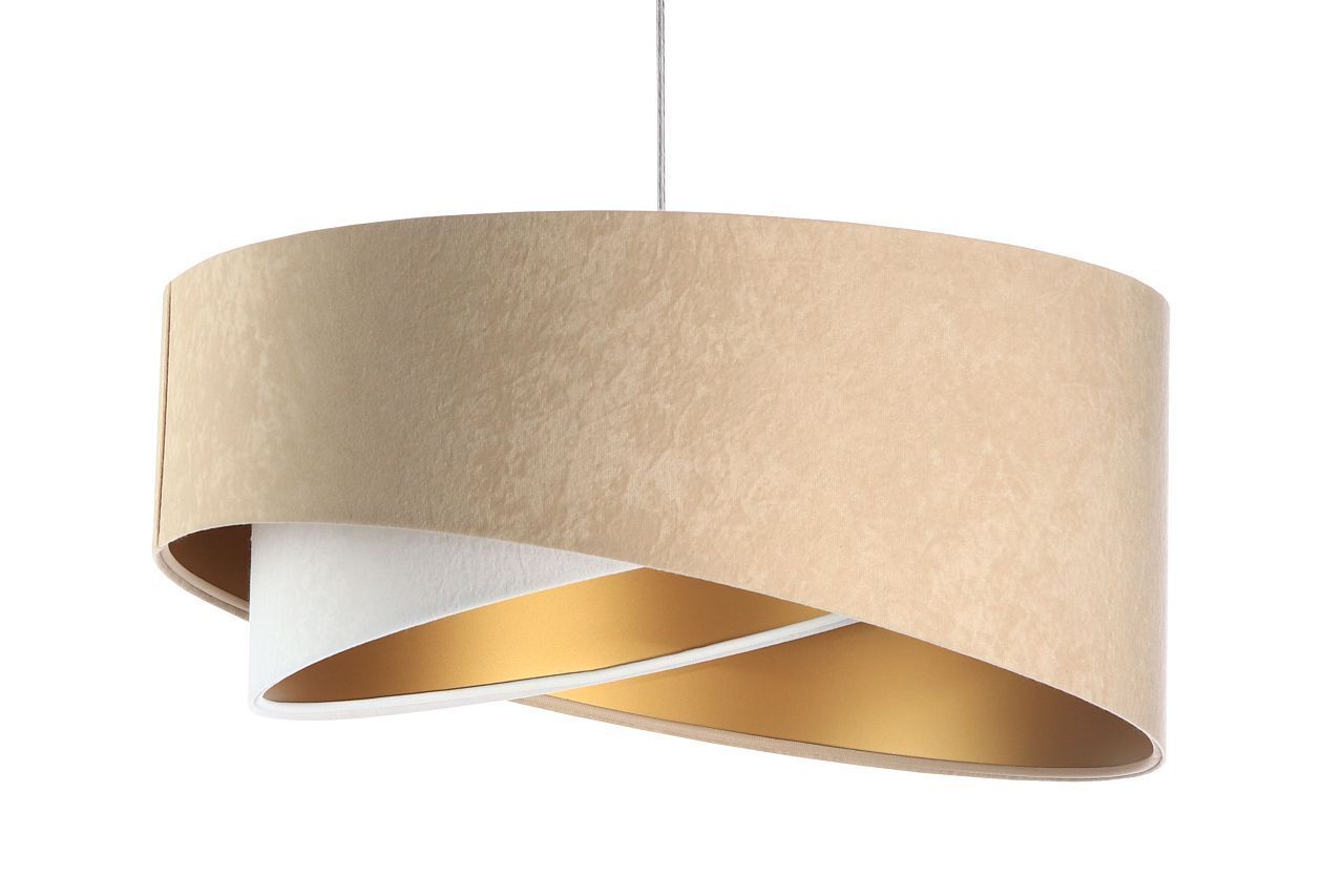 Hängelampe Stoff Beige Gold E27 rund D: 50 cm Velours Optik Lampe