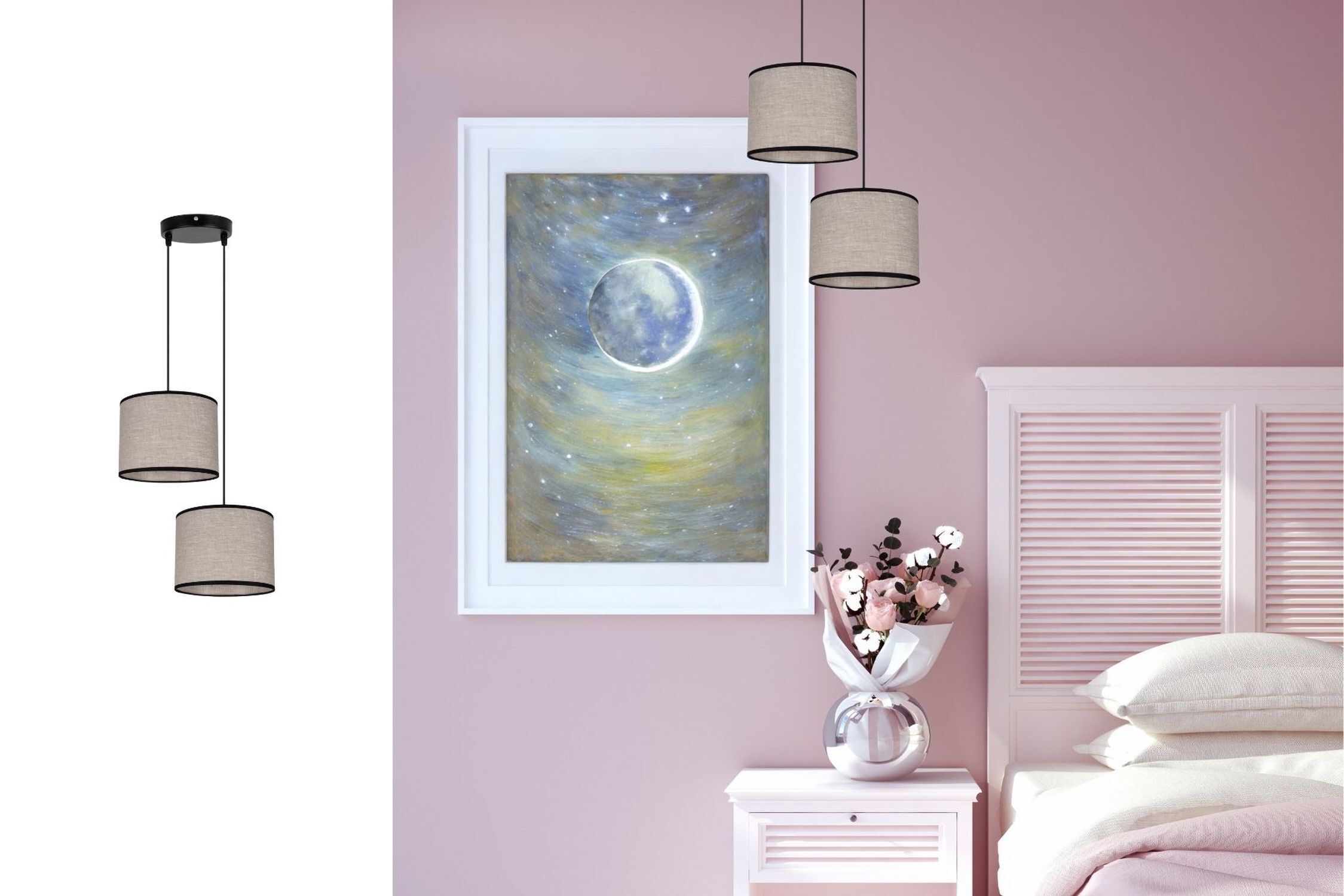 Pendelleuchte Stoff Schwarz Beige E27 L:22 cm 2-flmg Lampe, Dekoration für Zuhause, Kunst, Malerei, Innenarchitektur