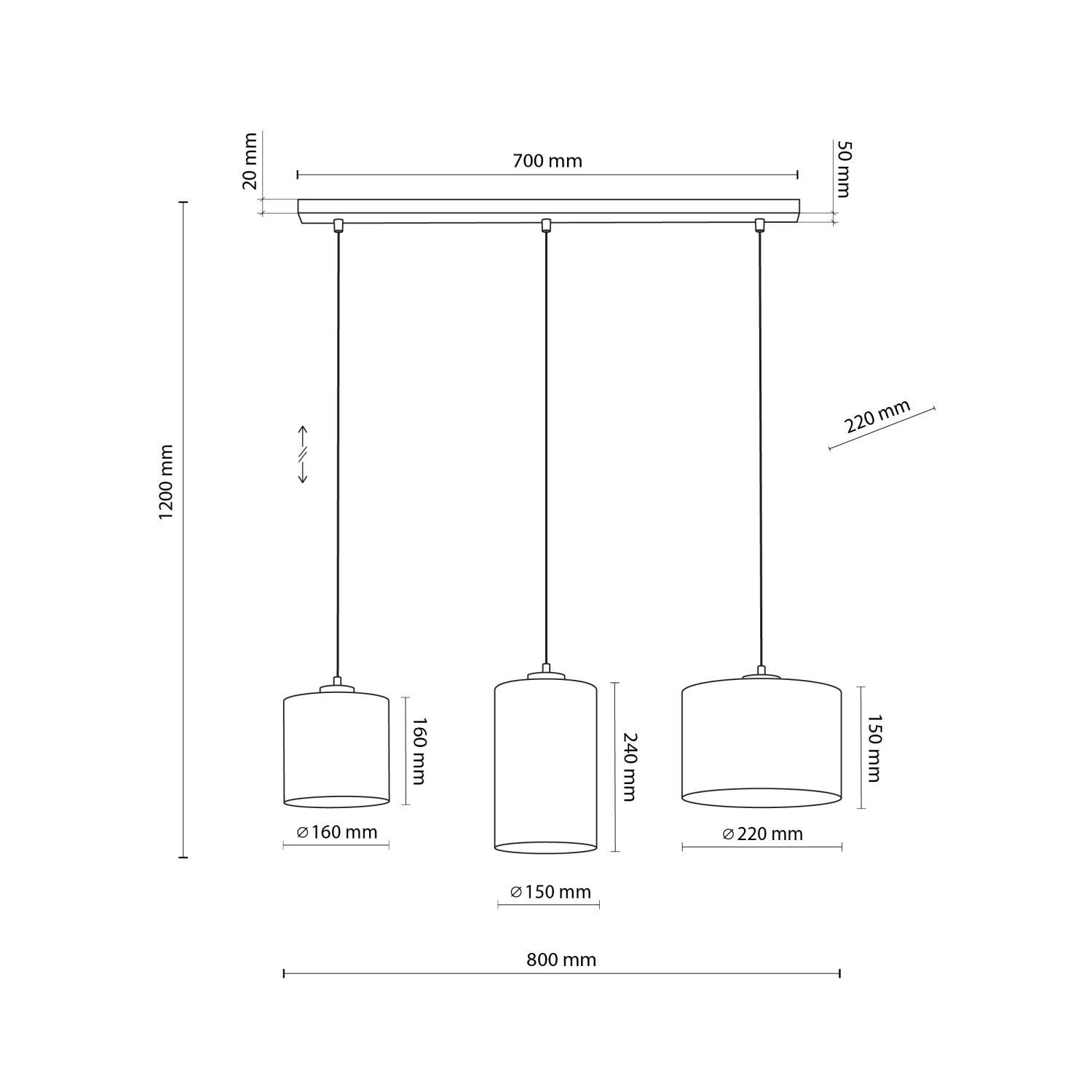 Pendelleuchte 3-flammig Stoff Metall L: 79 cm E27 Boho