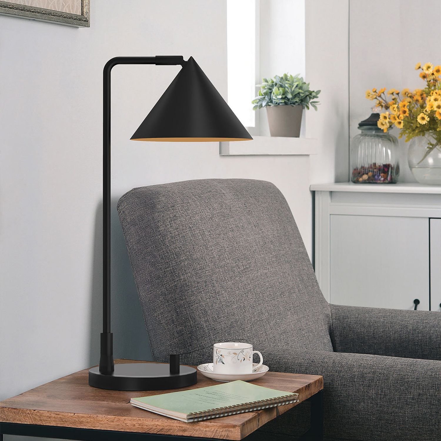 Schreibtischlampe Metall 51 cm hoch Schwarz verstellbar Lampe, Tasse, Stehlampe, Mobiliar